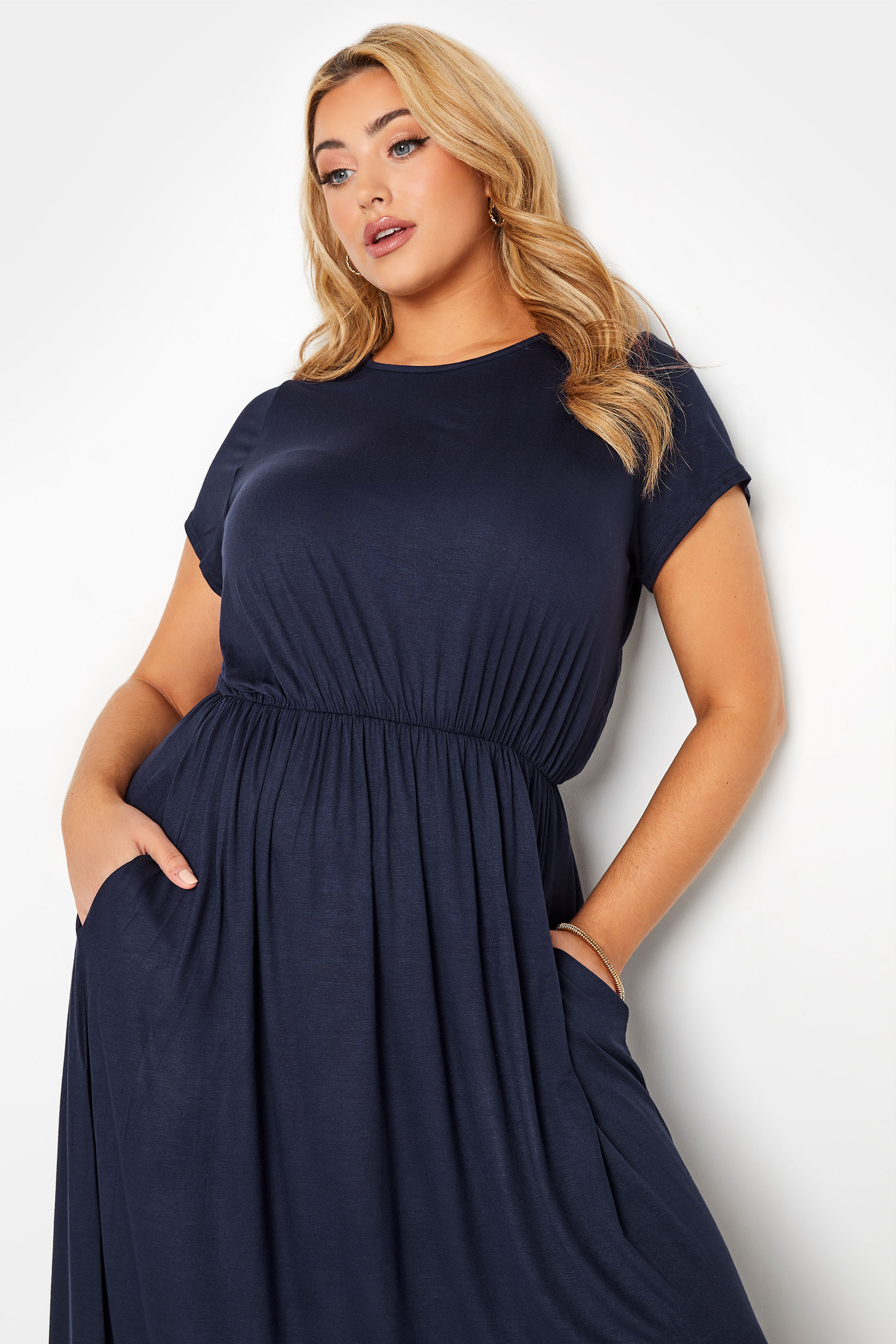 Robes Grande Taille Grande taille  Robes Longues | YOURS LONDON - Robe Bleu Marine Longue à Poches - KG96050