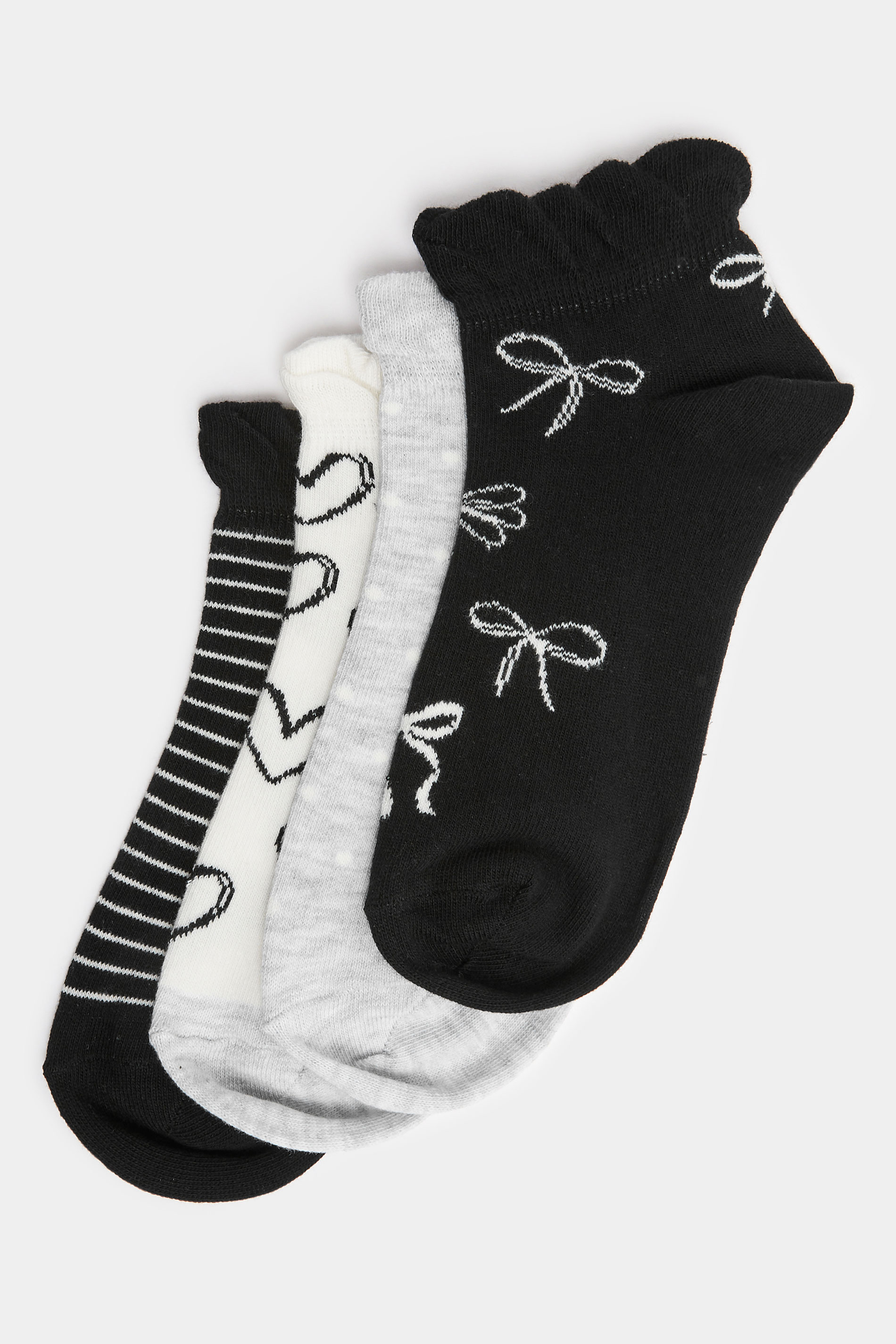 YOURSET 4 PACK Plus Size Black Bow Print Trainer Liner Socks | Yours Clothing 3