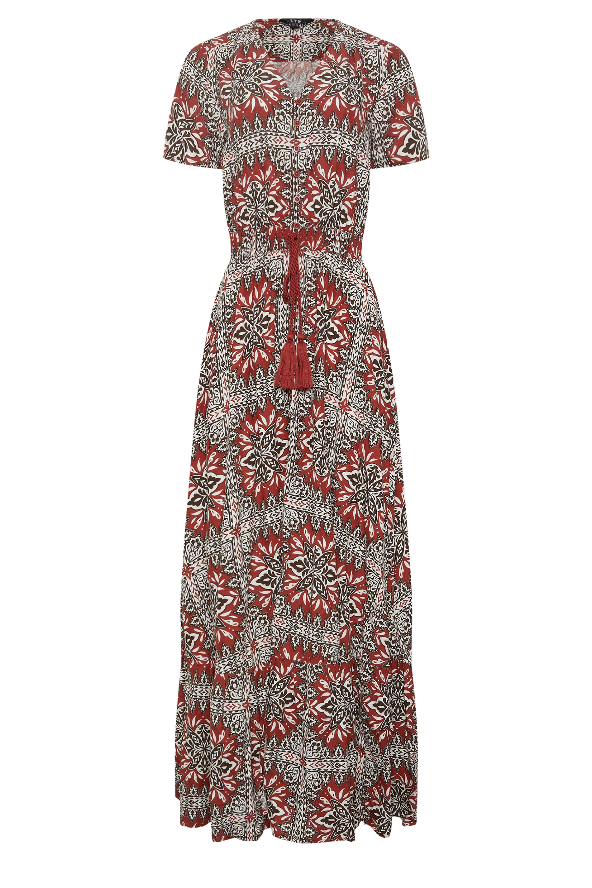 LTS Tall Women's Rust Orange Tile Print Tie Waist Maxi Dress | Long Tall Sally 5