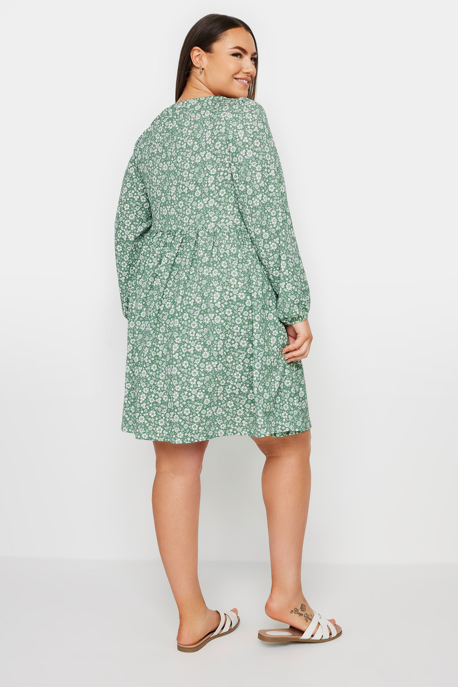 YOURS Plus Size Green Floral Print Textured Midi Dress | Yours Clothing 3