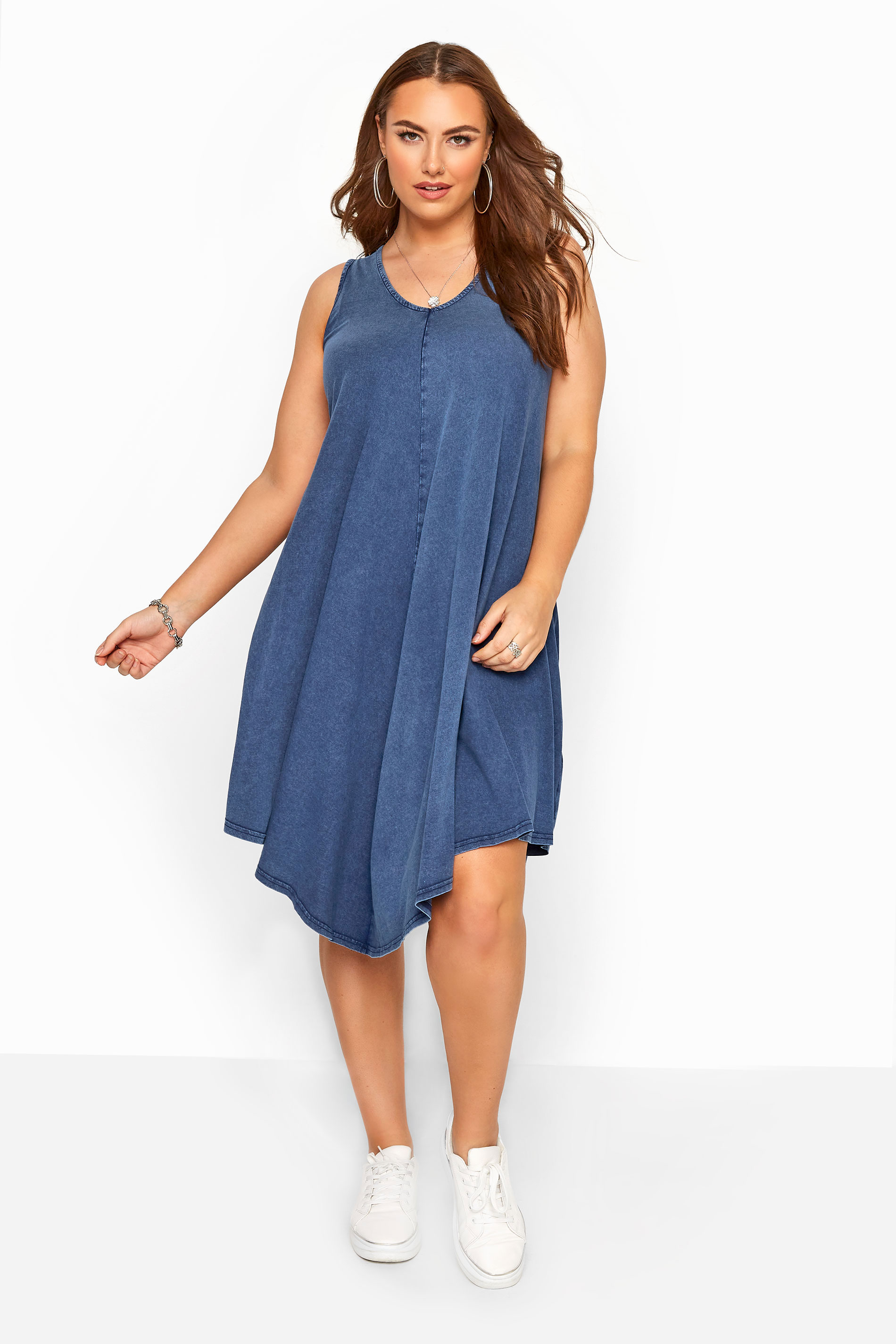 Blue Chambray Denim Look Swing Dress Yours Clothing 6197