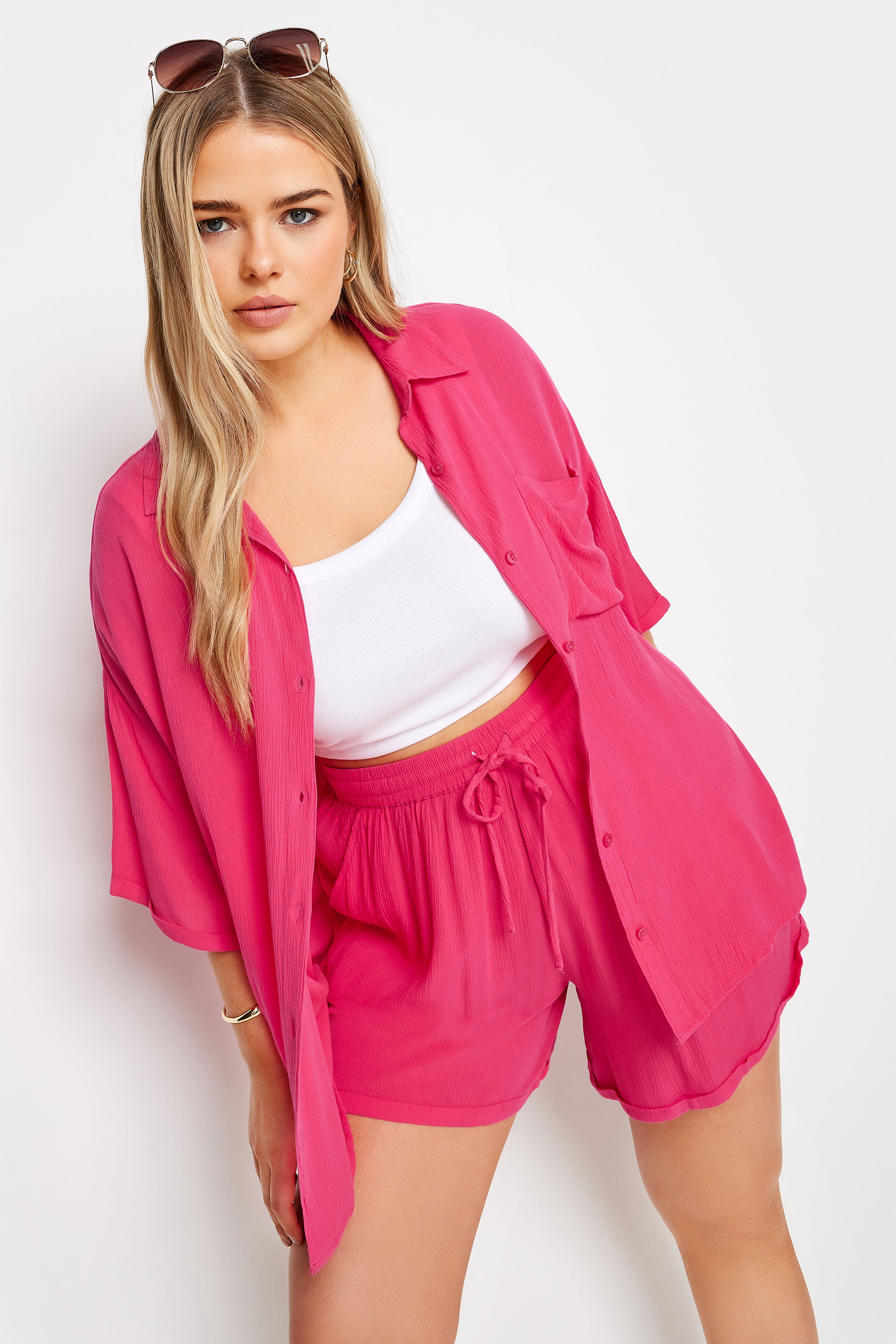 LIMITED COLLECTION Plus Size Pink Crinkle Shirt | Yours Clothing 2
