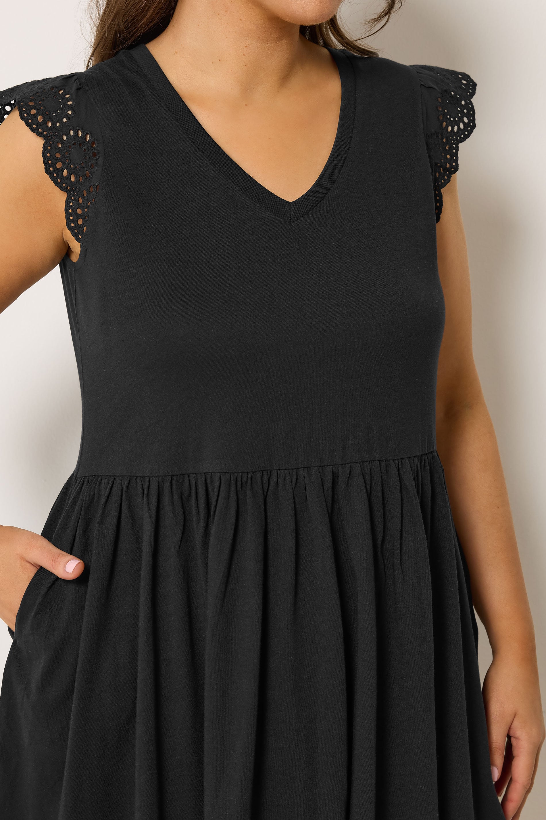 YOURS Plus Size Black Broderie Anglaise Peplum Dress | Yours Clothing 4