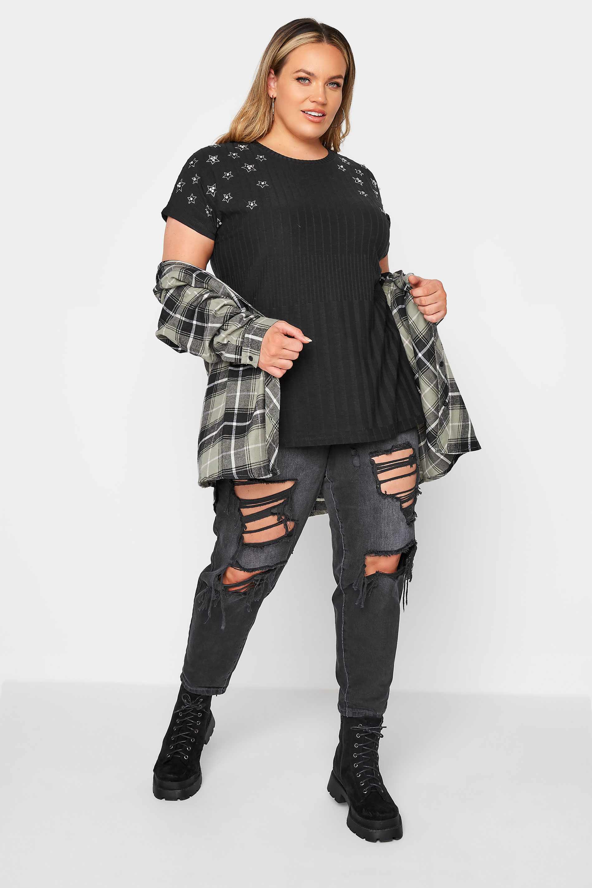 Plus Size Black Star Embellished Tunic Top | Yours Clothing 2