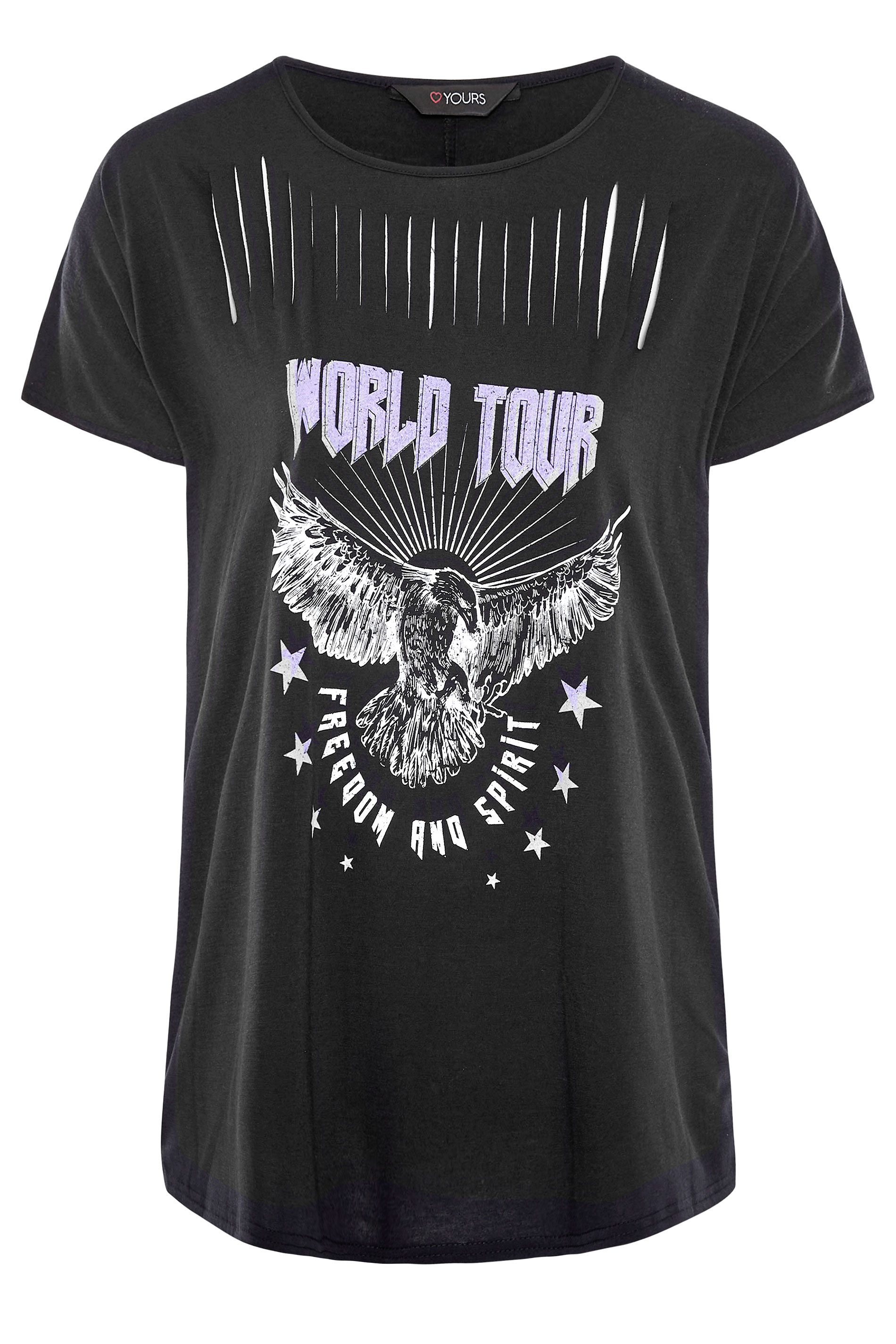 Grande taille  Tops Grande taille  T-Shirts | T-Shirt Noir 'World Tour' Design Découpé - GU35164