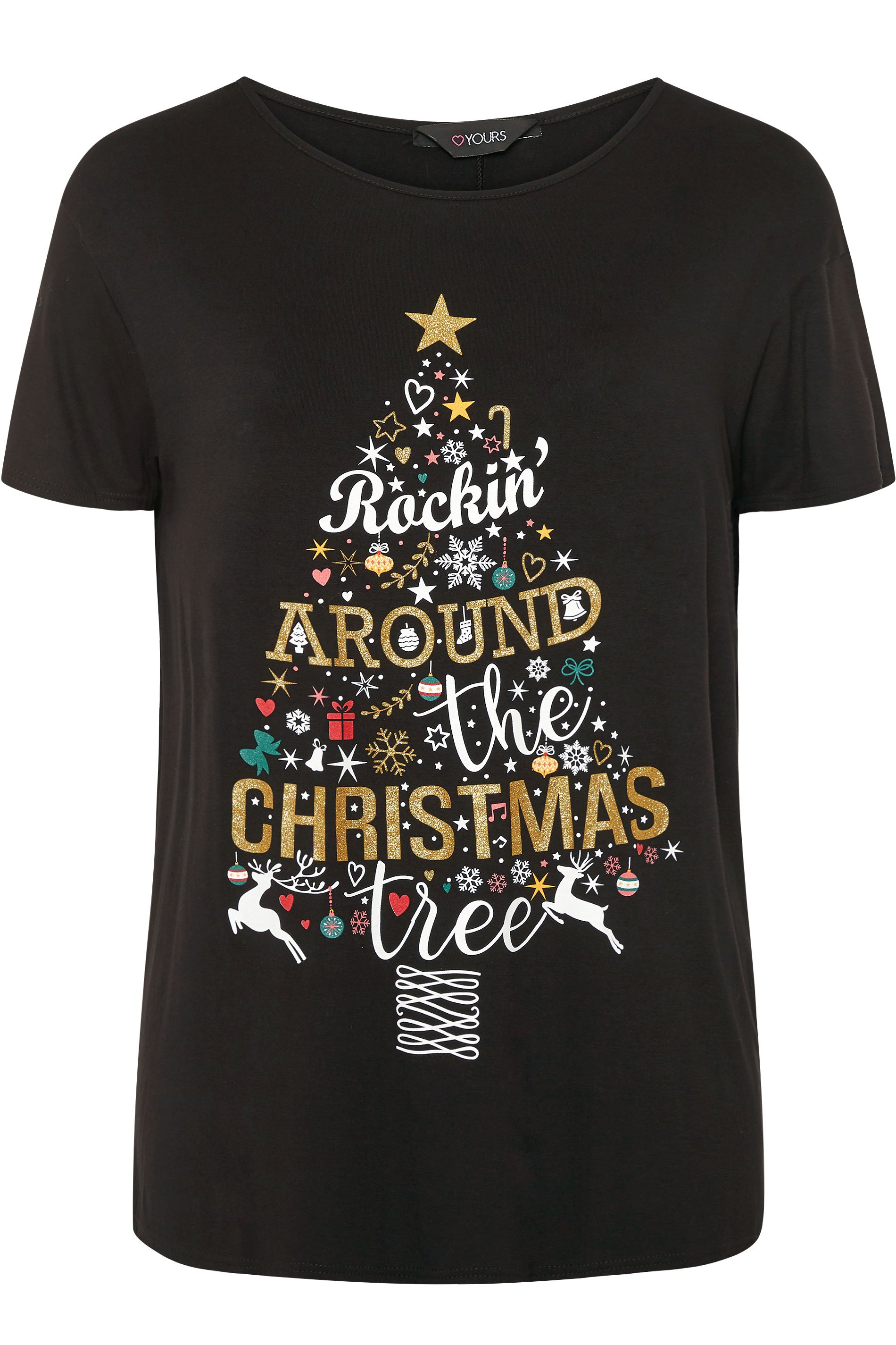 Black Christmas Tree Slogan Print T-Shirt | Yours Clothing