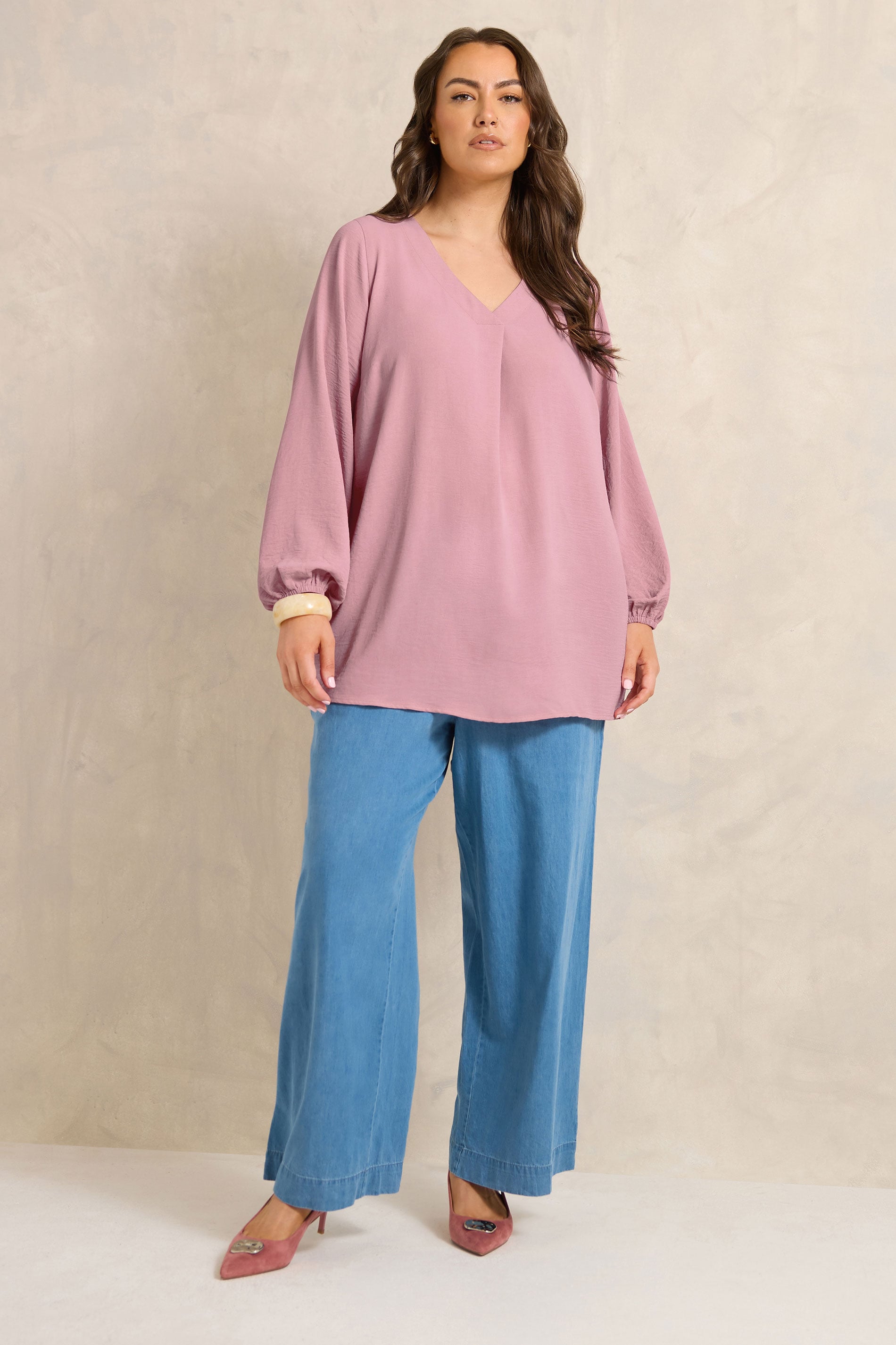EVANS Plus Size Pink Pleat Front Long Sleeve Blouse | Evans 1