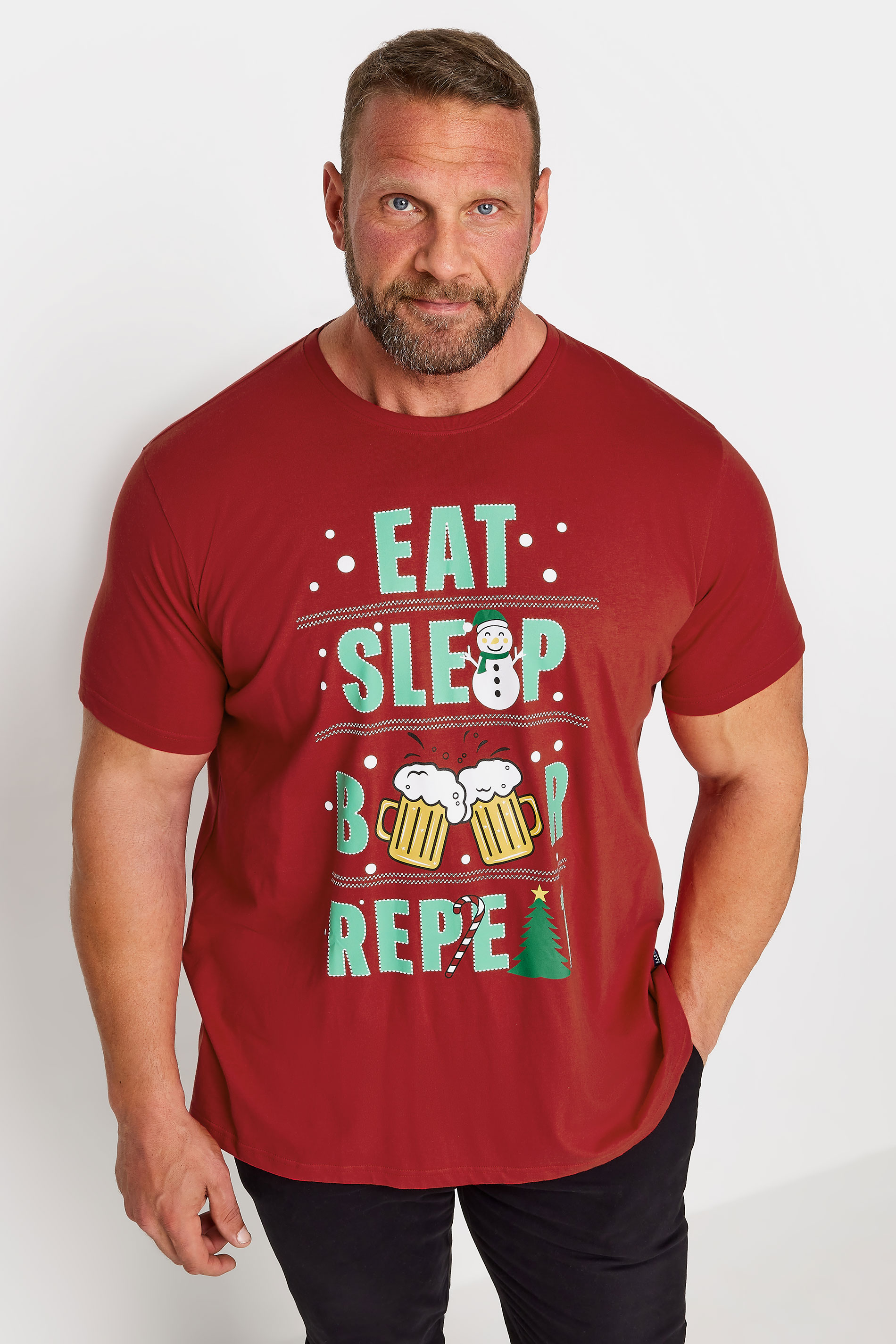 BadRhino Big & Tall Red 'Eat Sleep Beer' Christmas T-Shirt | BadRhino 3