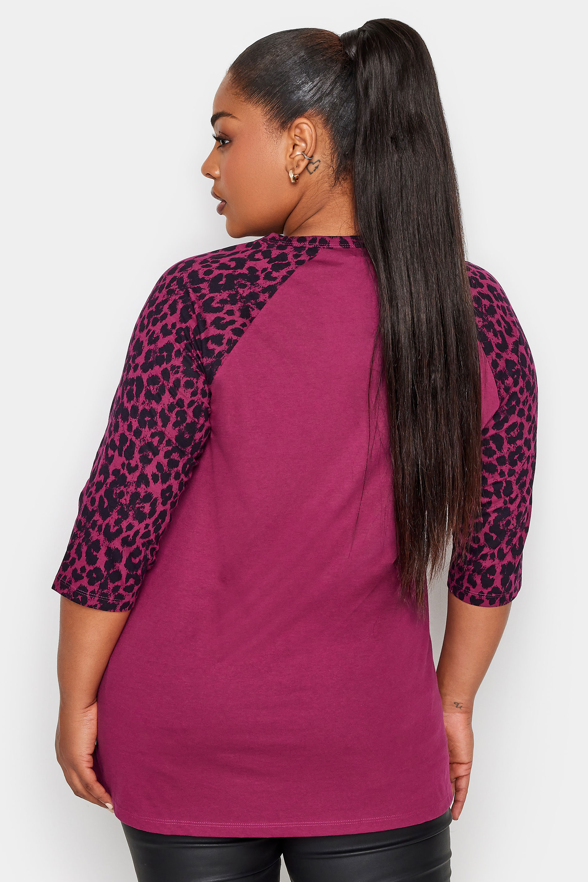 YOURS Plus Size Pink Leopard Print Lace Up Eyelet Top | Yours Clothing 3