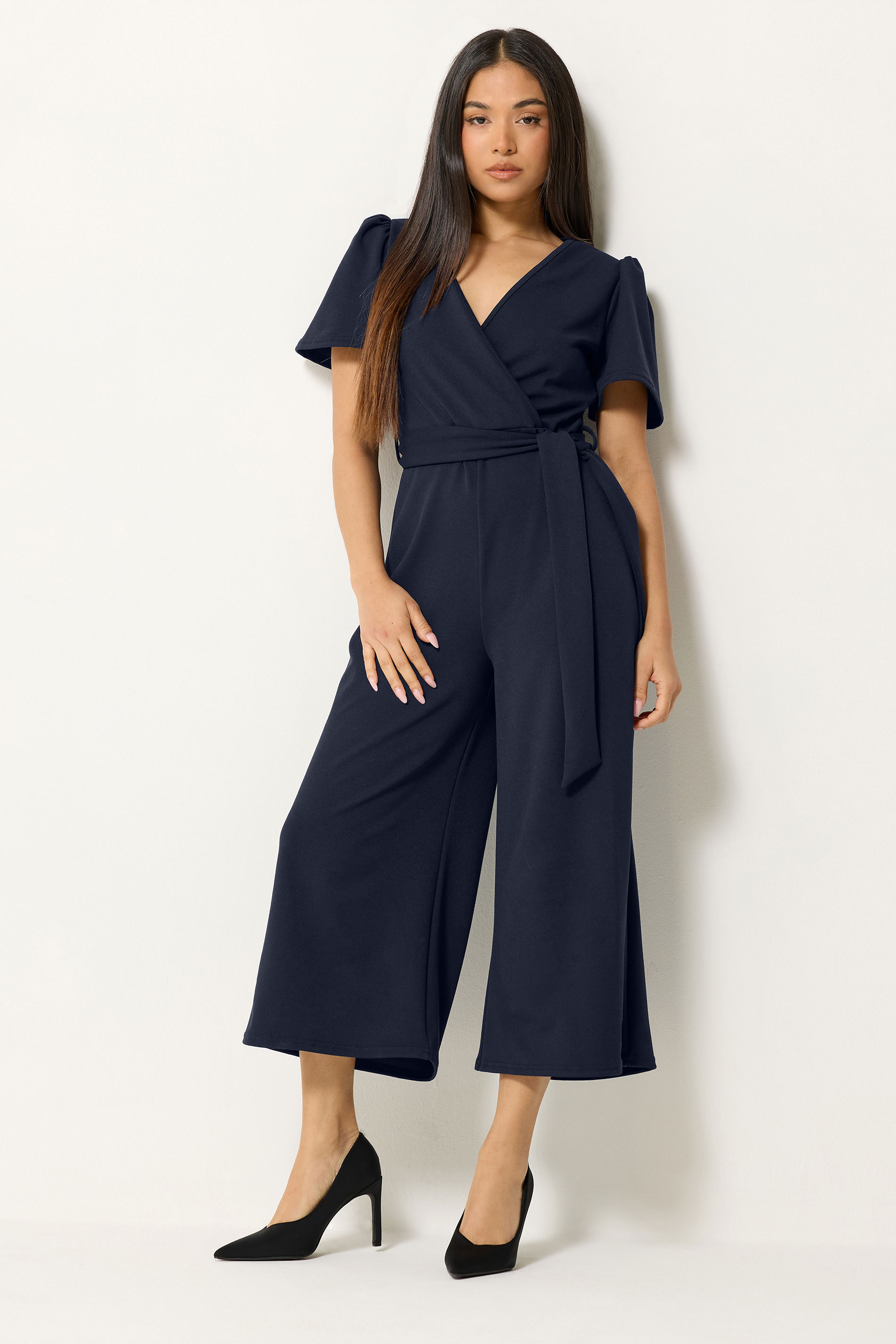 M&Co Petite Navy Blue Cropped Tie Waist Jumpsuit | M&Co 3