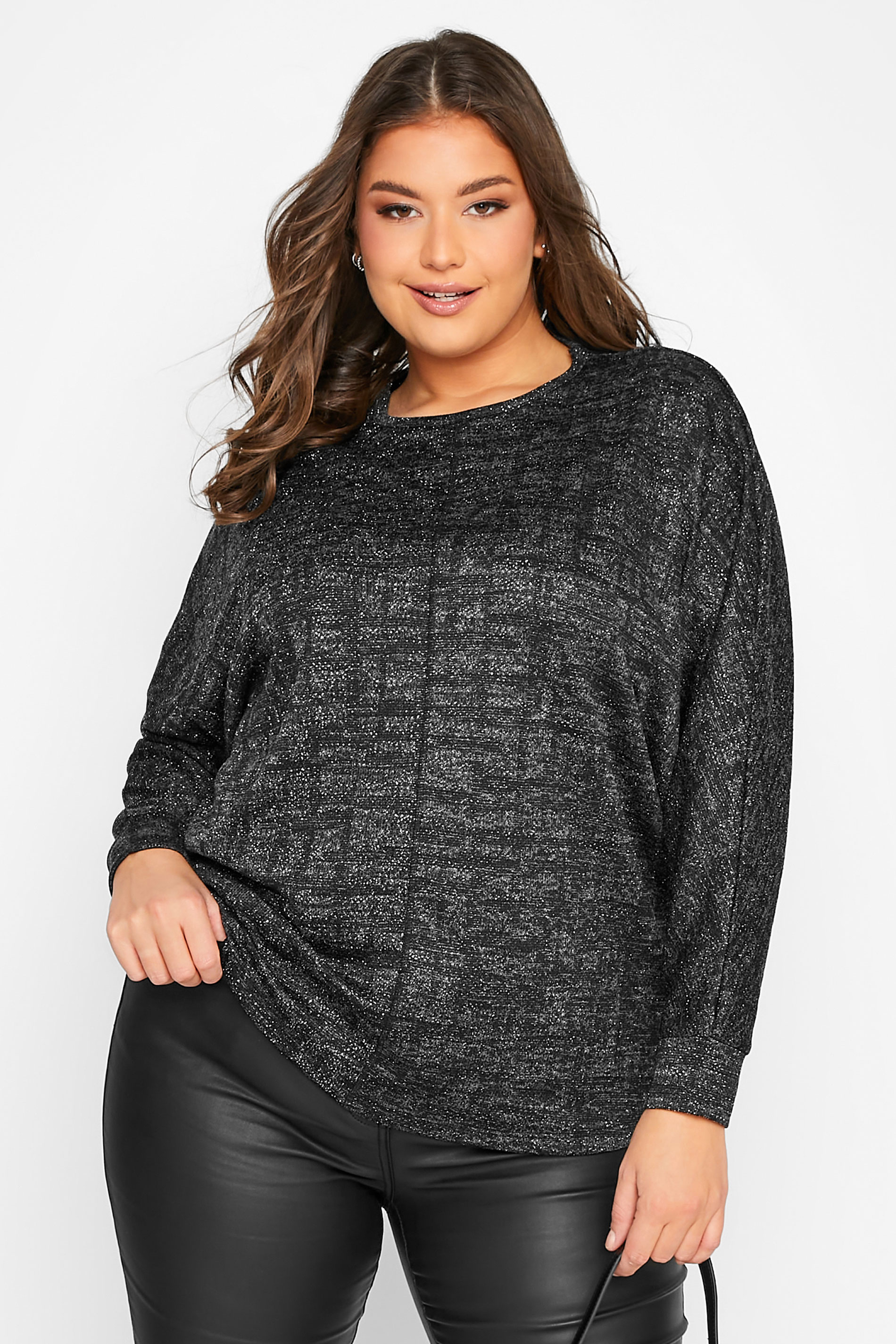 Curve Charcoal Grey Glitter Long Sleeve 