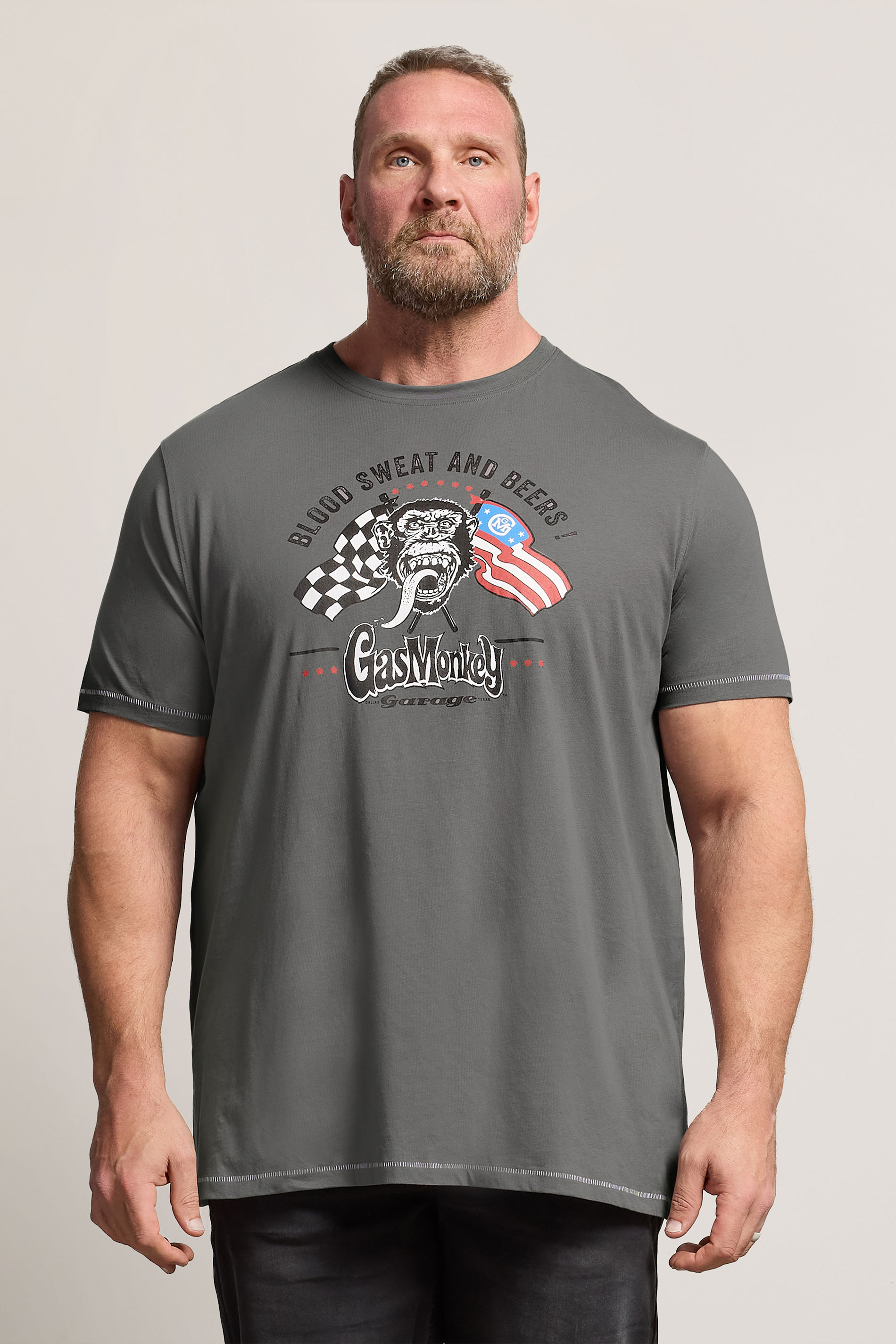 D555 Big & Tall Grey Gas Monkey Graphic Print T-Shirt | BadRhino 3