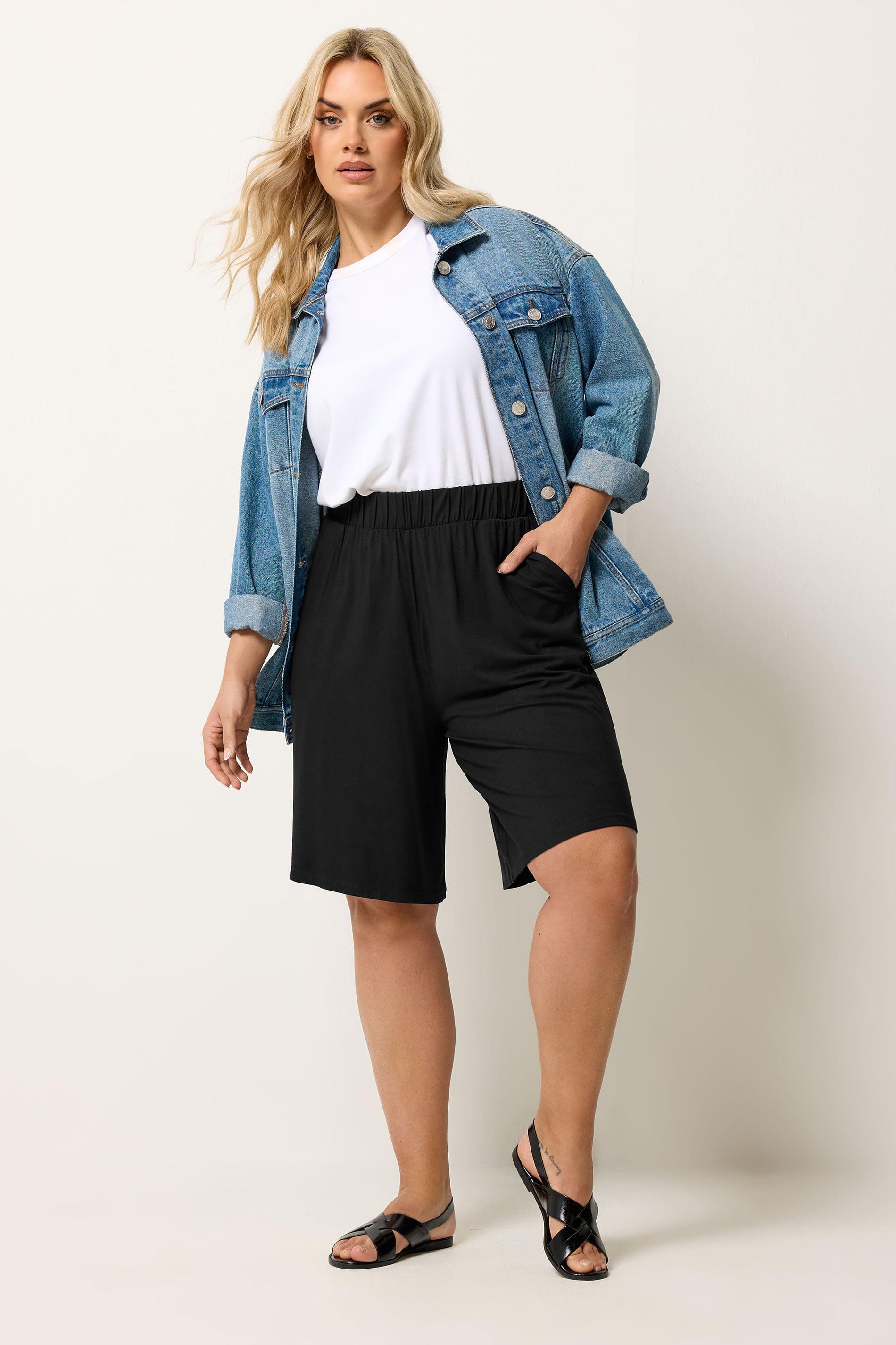 YOURS Plus Size Black Pull on Jersey Shorts | Yours Clothing 1