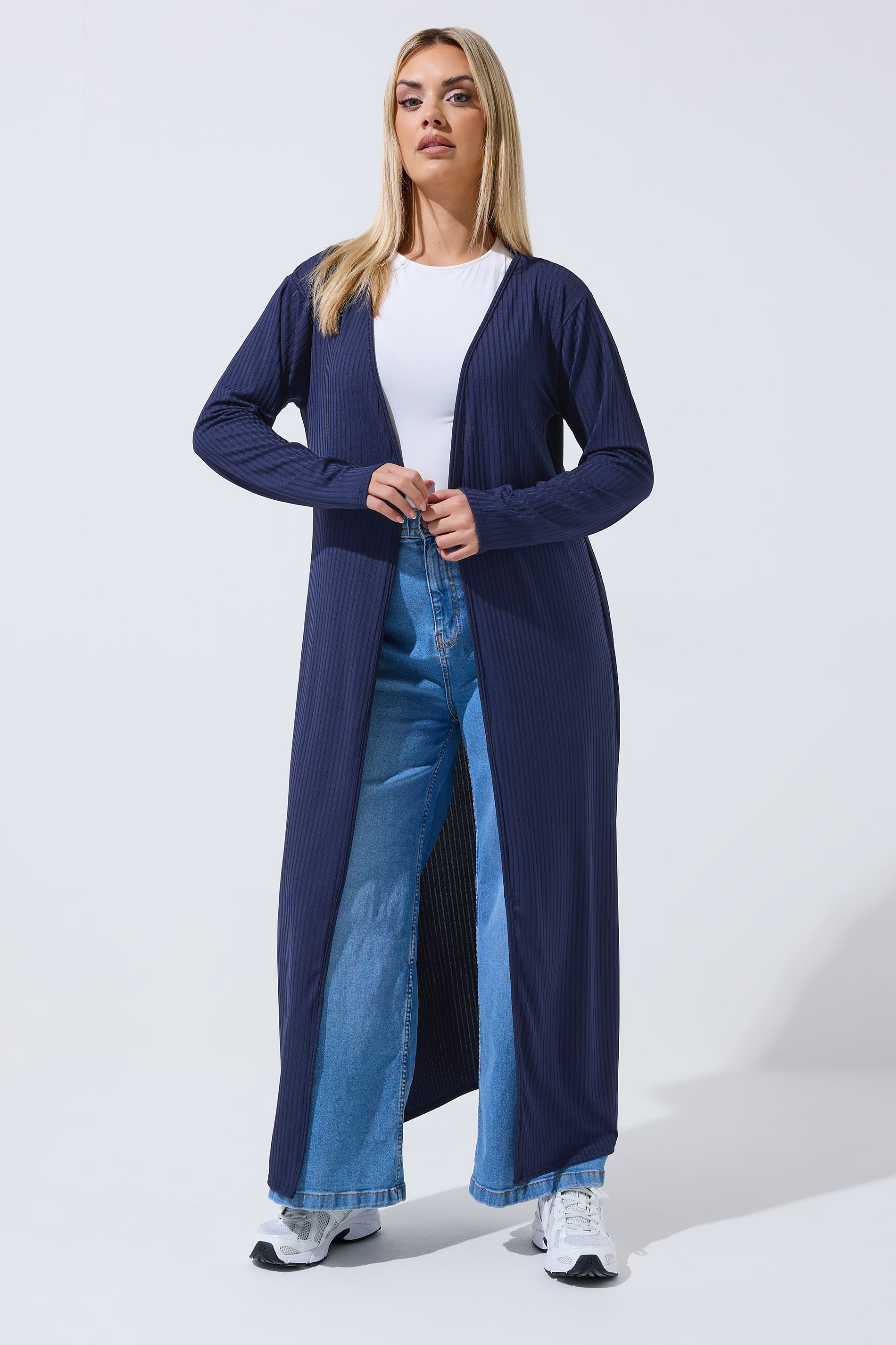 LIMITED COLLECTION Plus Size Navy Blue Ribbed Maxi Cardigan | Yours Clothing 3
