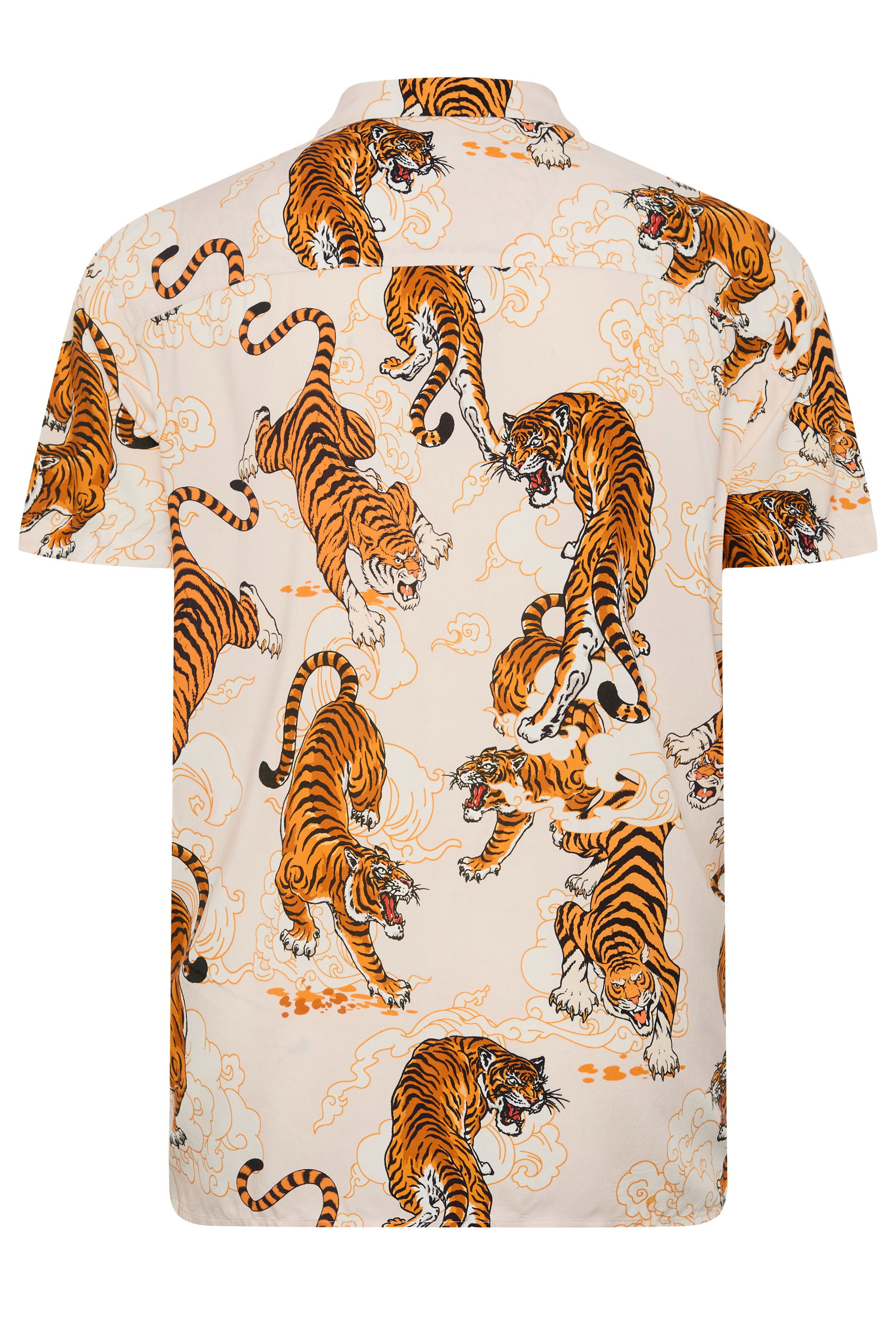 JACK & JONES Big & Tall Cream Tiger Print Resort Shirt | Badrhino 4