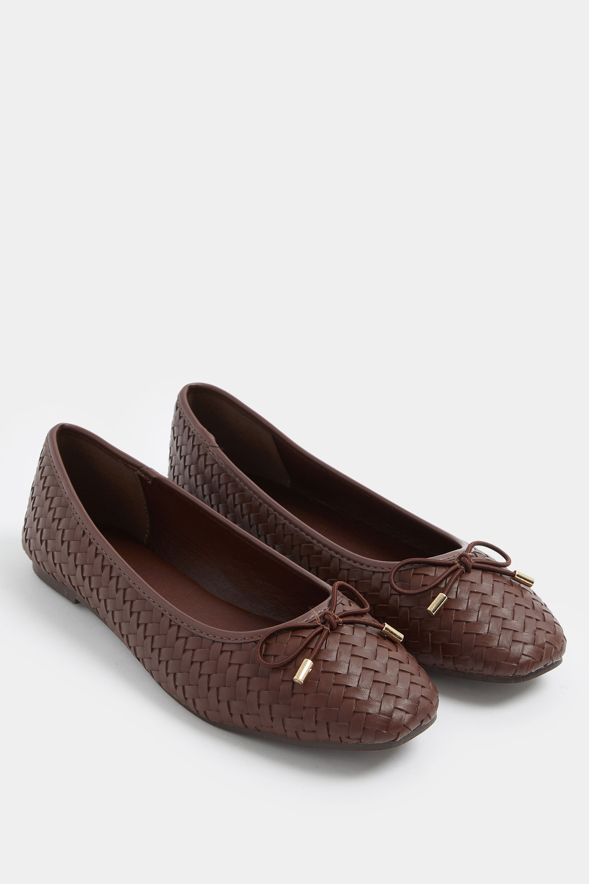 LTS Chocolate Brown Woven Ballerina Pumps In Standard Fit | Long Tall Sally 3
