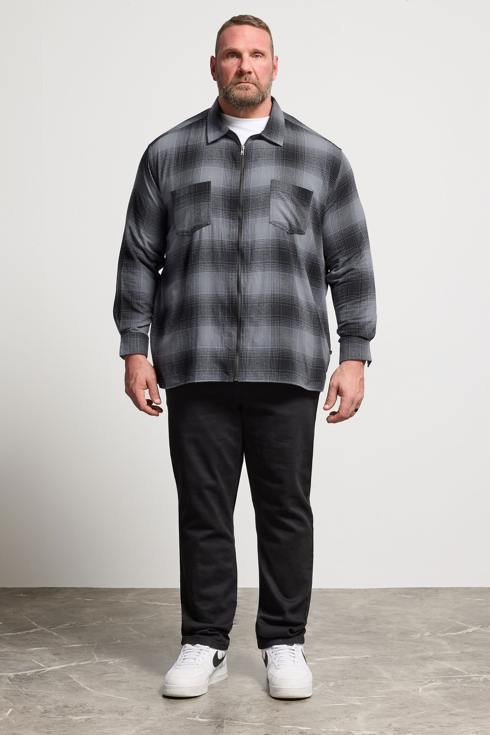 KAM Big & Tall Navy Blue Zip Through Quilted Check Overshirt | BadRhino 1