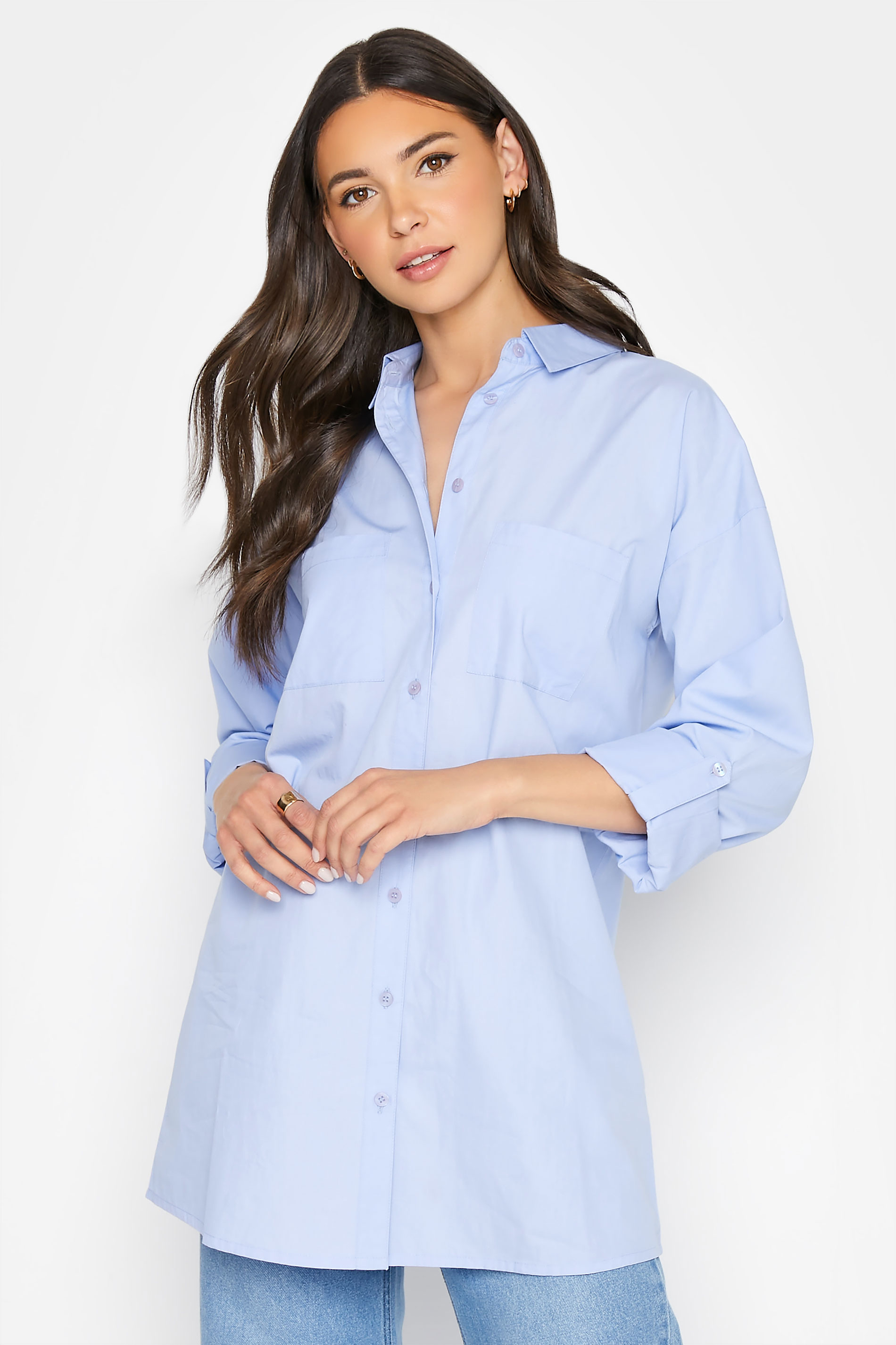 LTS MADE FOR GOOD Tall Women's Blue Cotton Oversized Shirt | Long Tall Sally 1