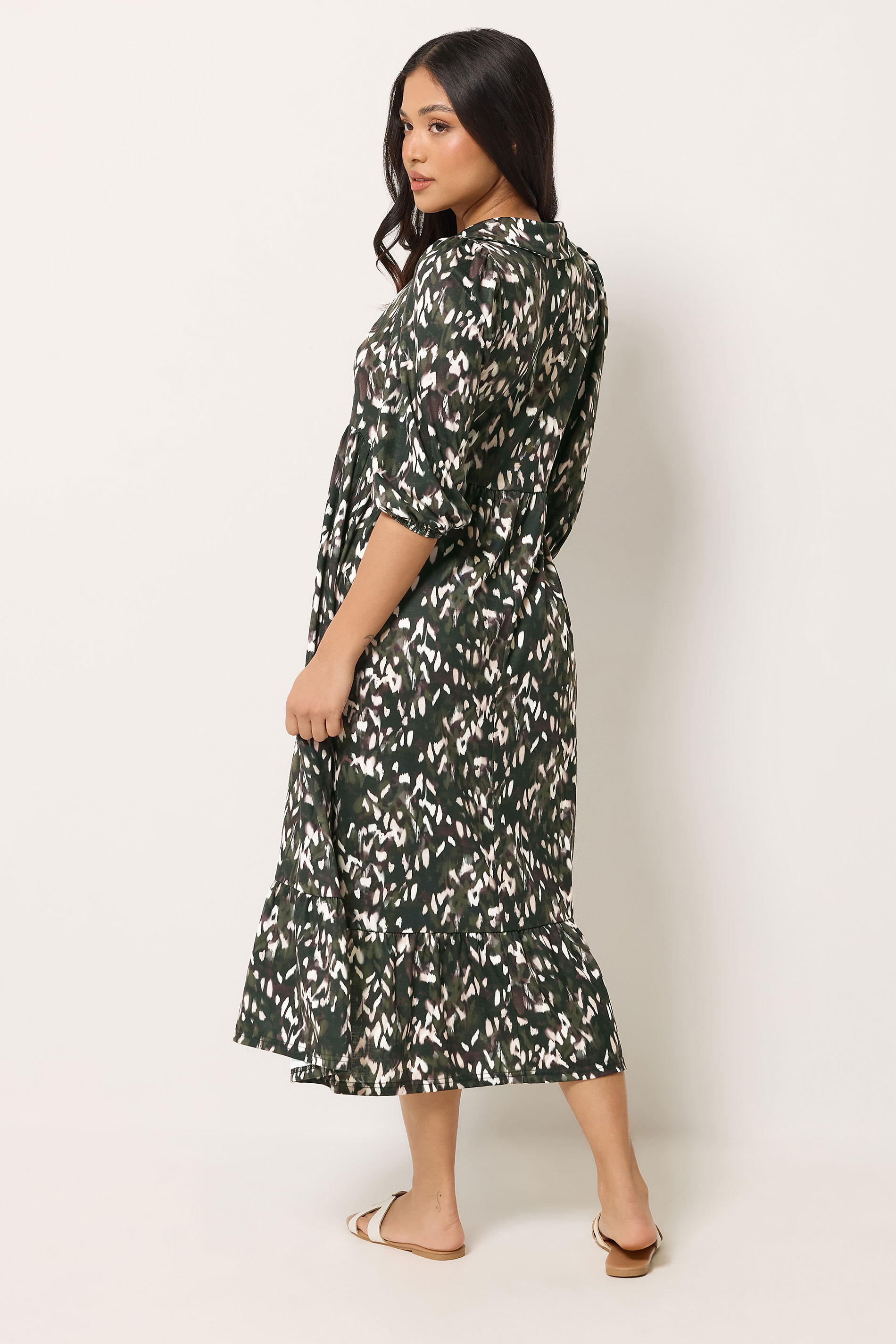 PixieGirl Petite Women's Khaki Green Camo Midi Dress | PixieGirl 2