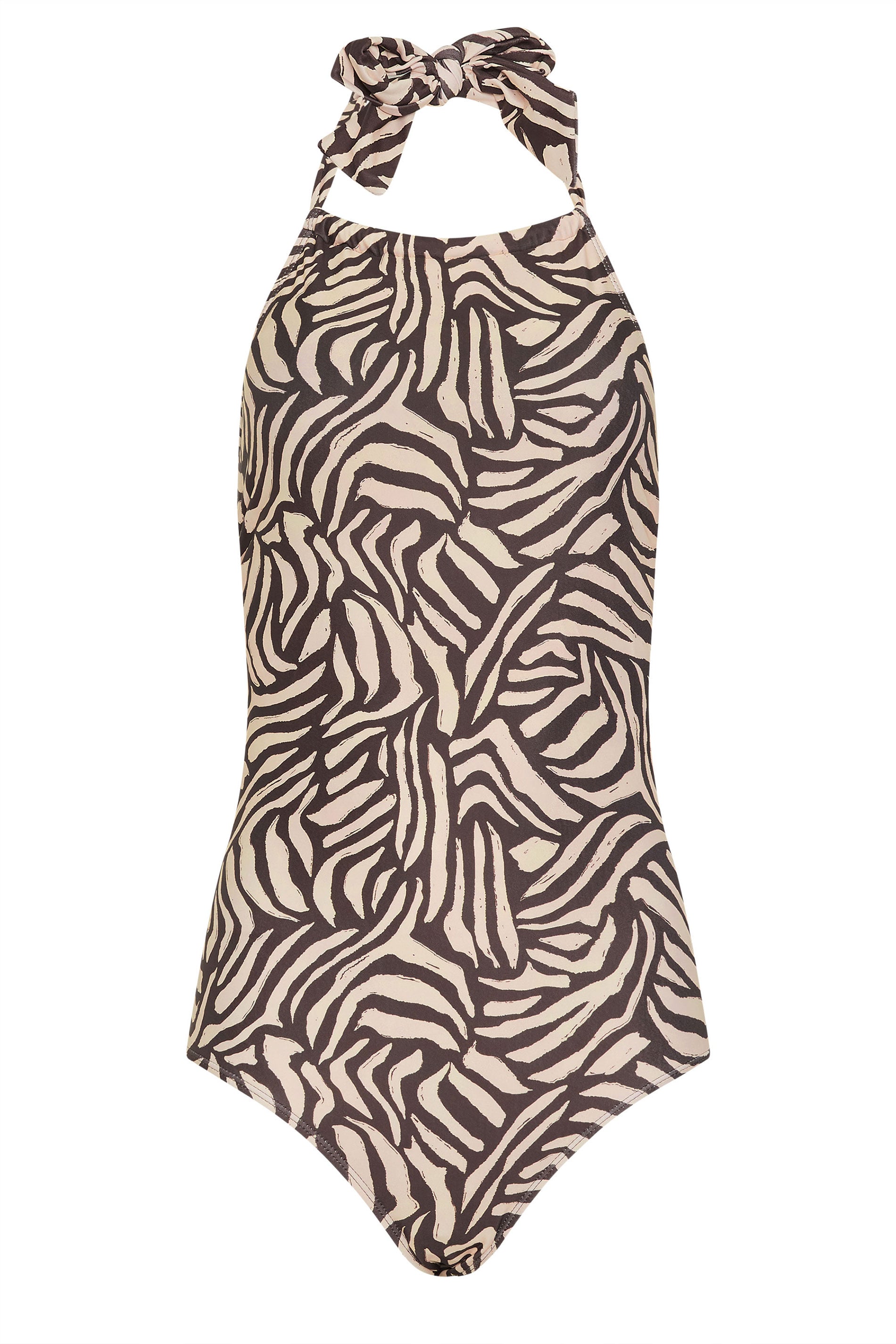 LTS Tall Women's Natural Brown Zebra Halterneck Swimsuit | Long Tall Sally 5
