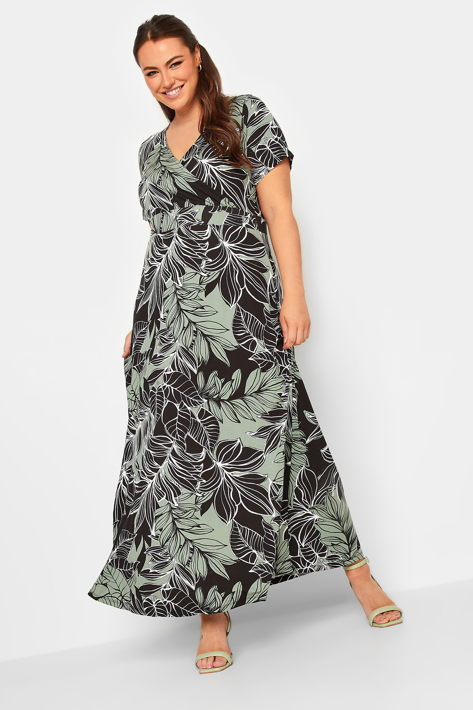YOURS Curve Blue Leaf Print Wrap Midaxi Dress | Yours Clothing  2
