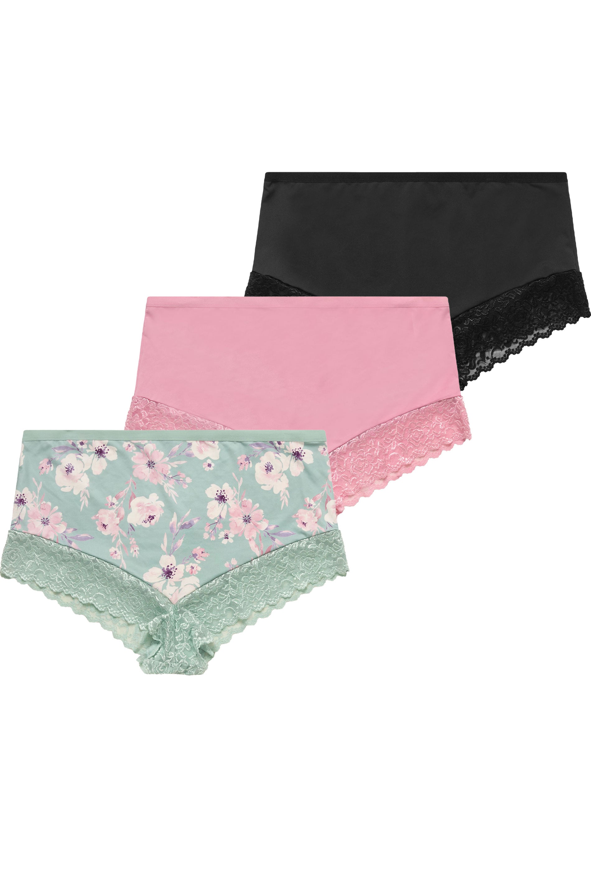 YOURSET 3 PACK Plus Size Pink Lace Trim Full Briefs | Yours Clothing 3