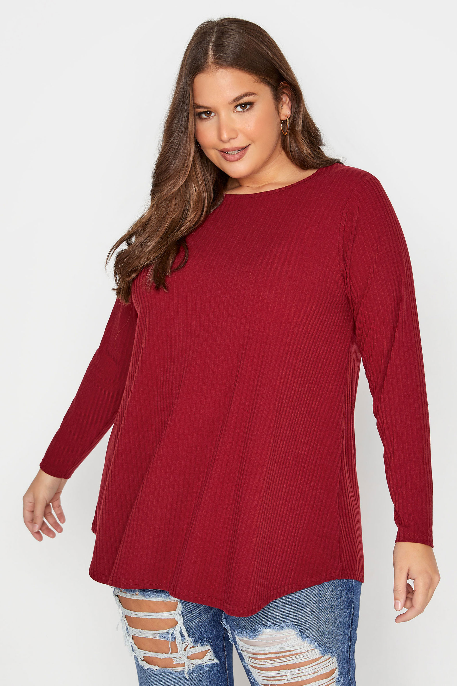 LIMITED COLLECTION Curve Red Long Sleeve Ribbed Top 1