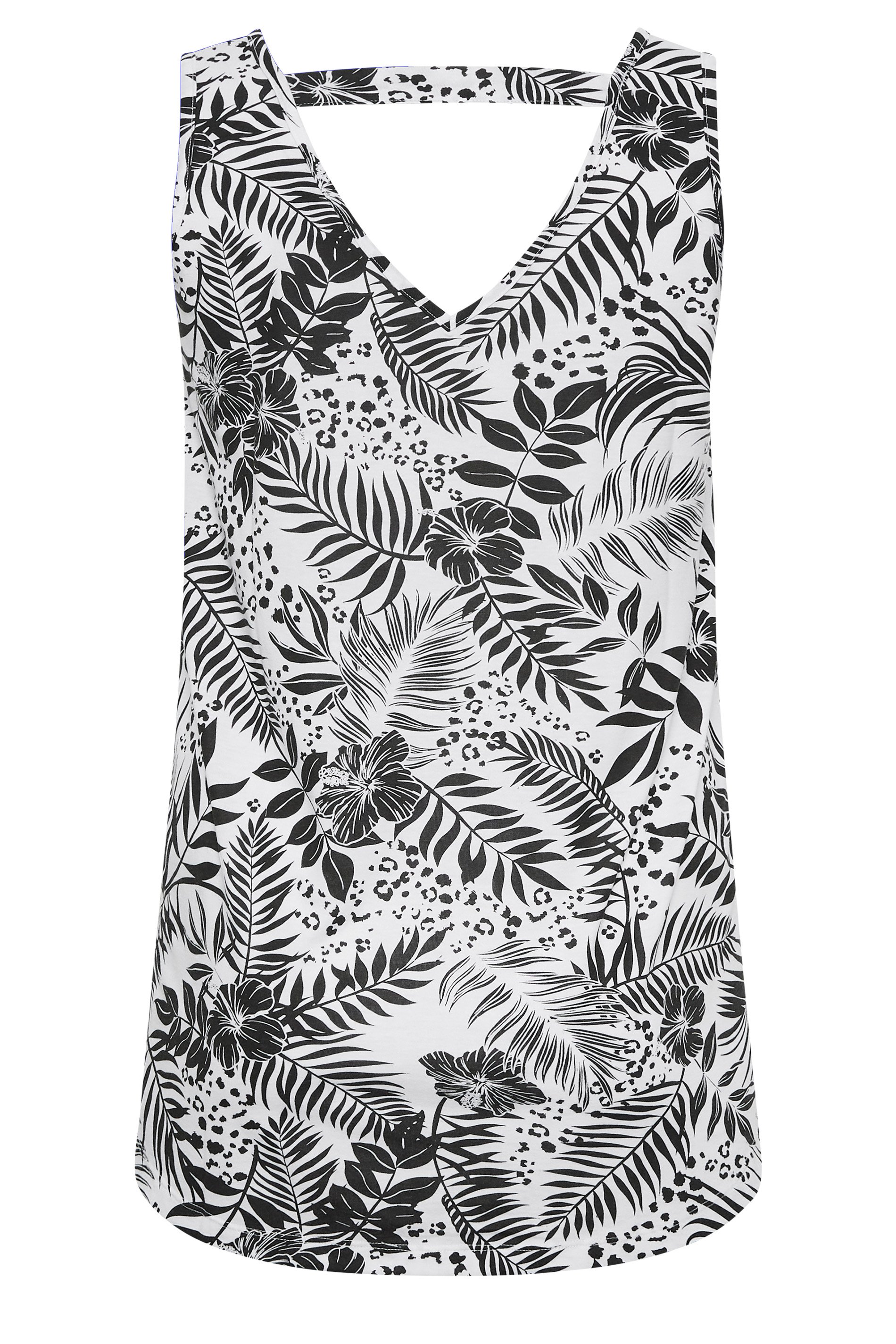 YOURS Plus Size Curve Black Tropical Print Bar Back Vest Top | Yours ...