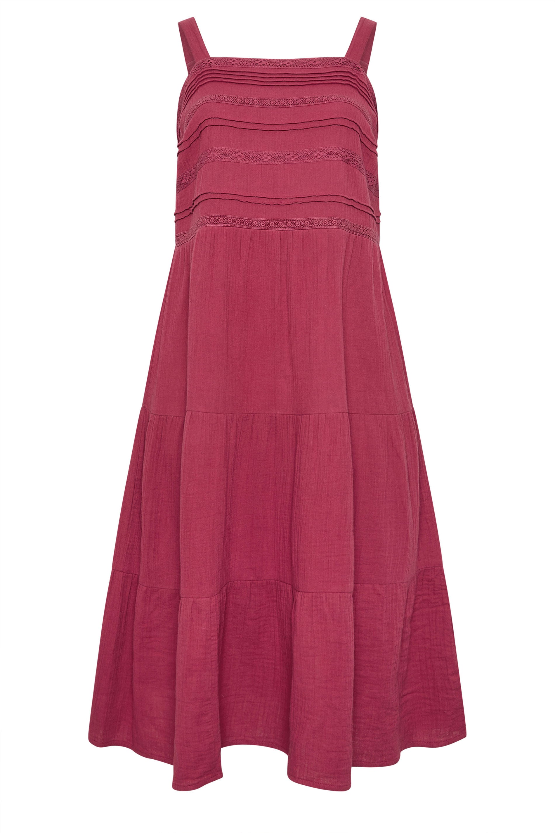 YOURS Plus Size Pink Cheesecloth Pleated Tiered Dress | Yours Clothing 5