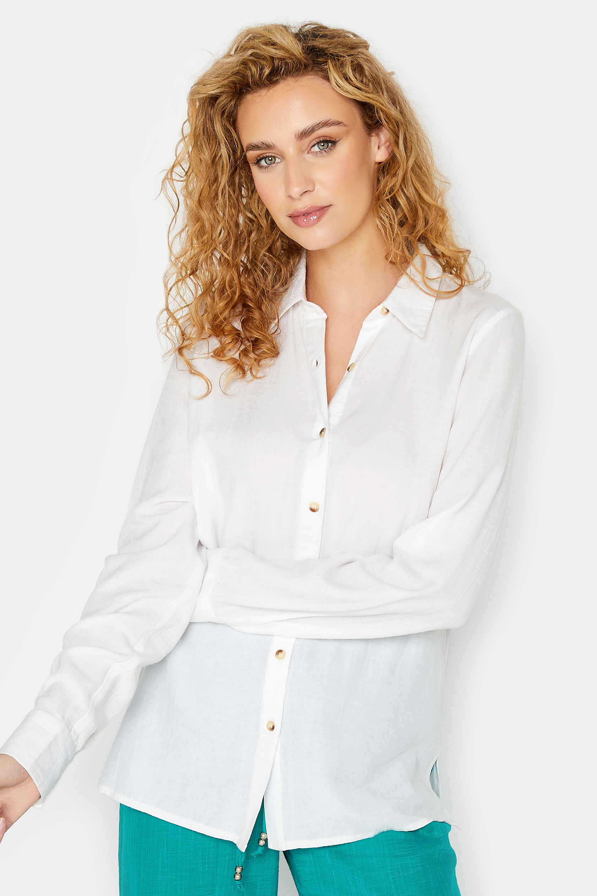 LTS Tall White Long Sleeve Linen Shirt | Long Tall Sally  1