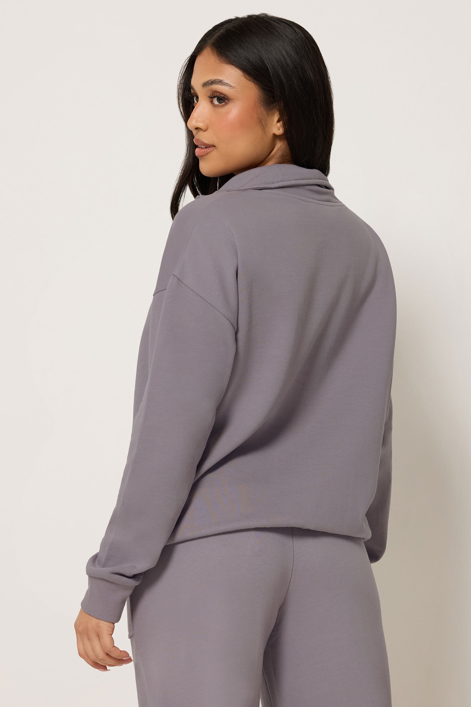 PixieGirl Petite Women's Lilac Purple Funnel Neck Half Zip Sweatshirt | PixieGirl  2