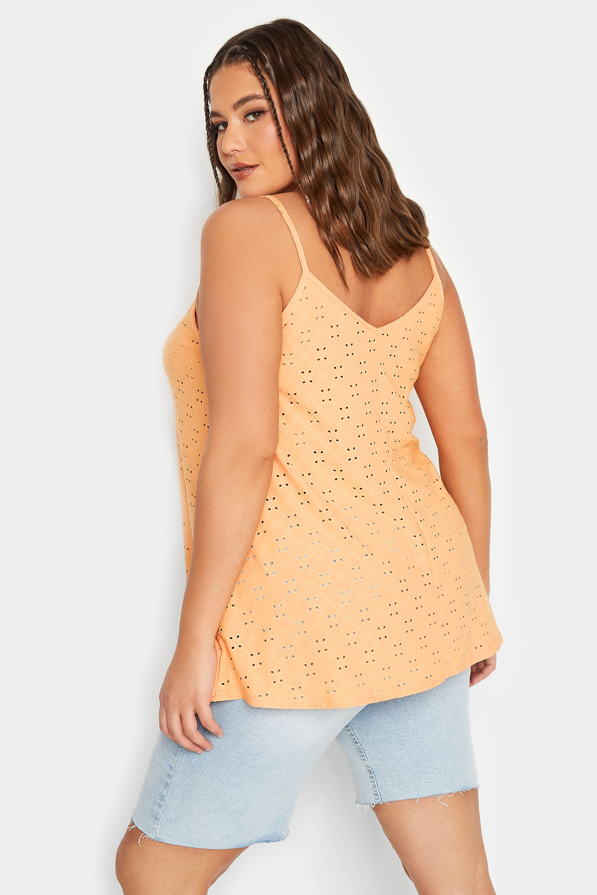 LIMITED COLLECTION Plus Size Orange Broderie Anglaise Cami Vest Top | Yours Clothing 3