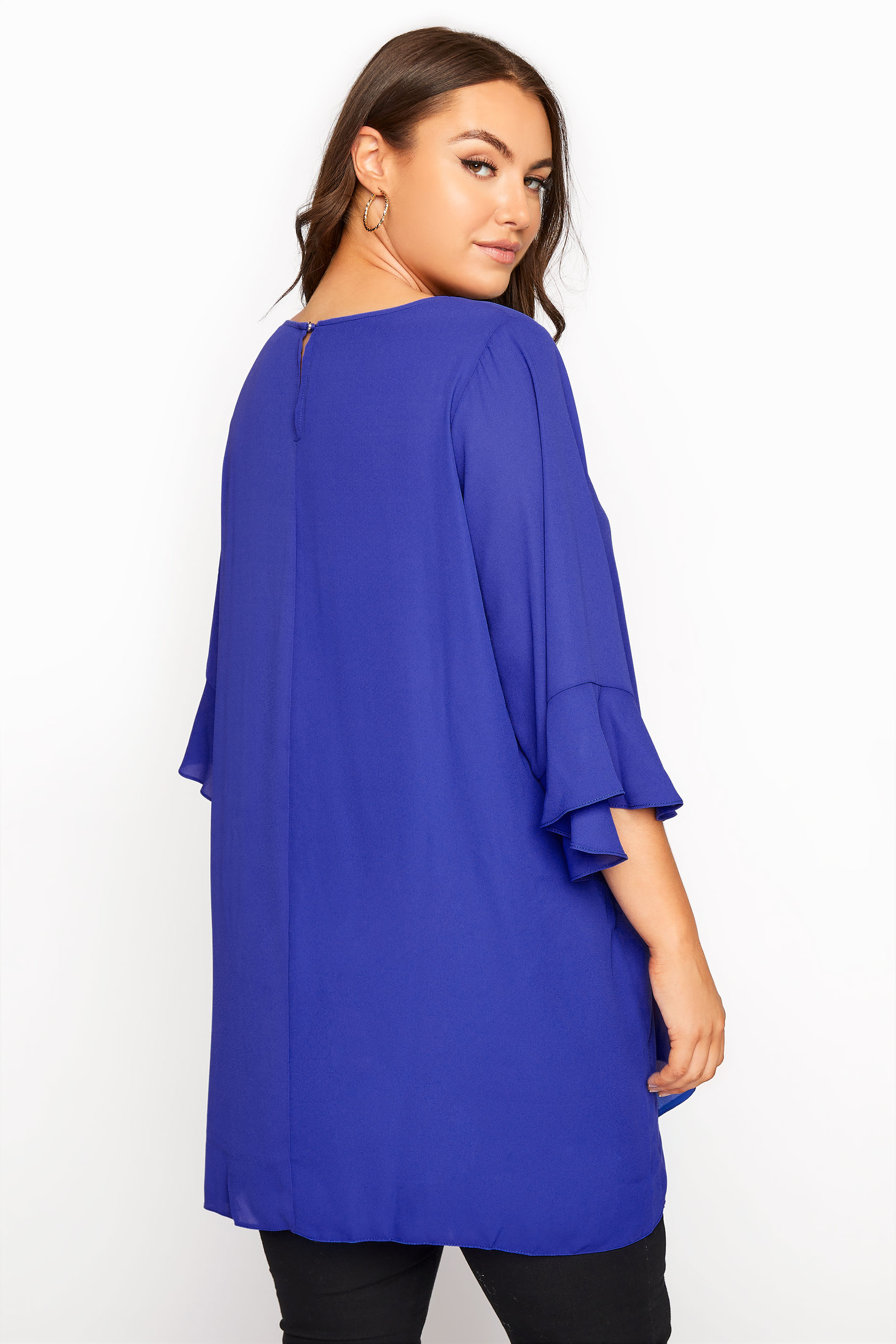 Plus Size Cobalt Blue Flute Sleeve Top | Yours Clothing