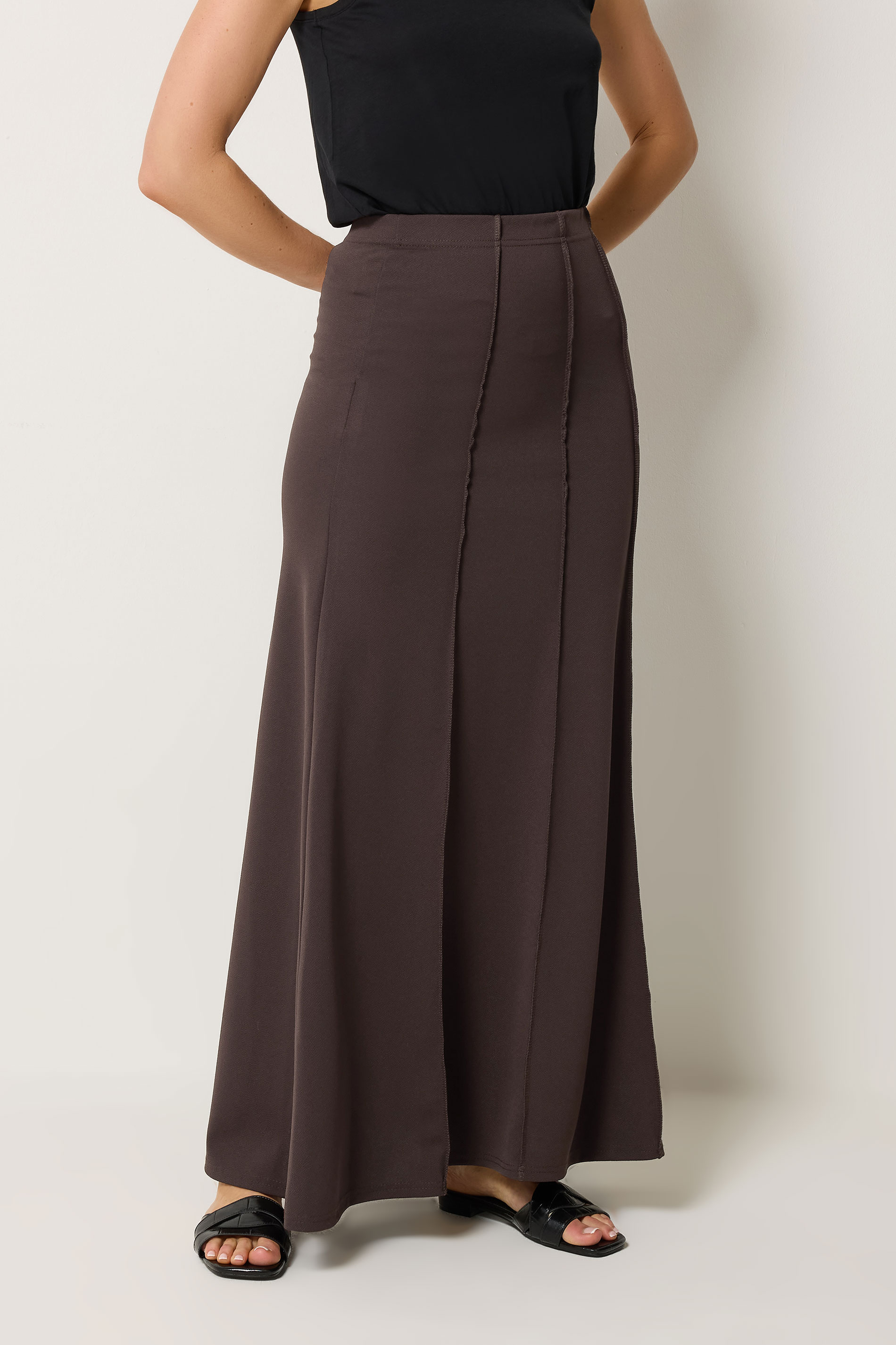 LTS Tall Women's Chocolate Brown Flare Seam Maxi Skirt | Long Tall Sally 1