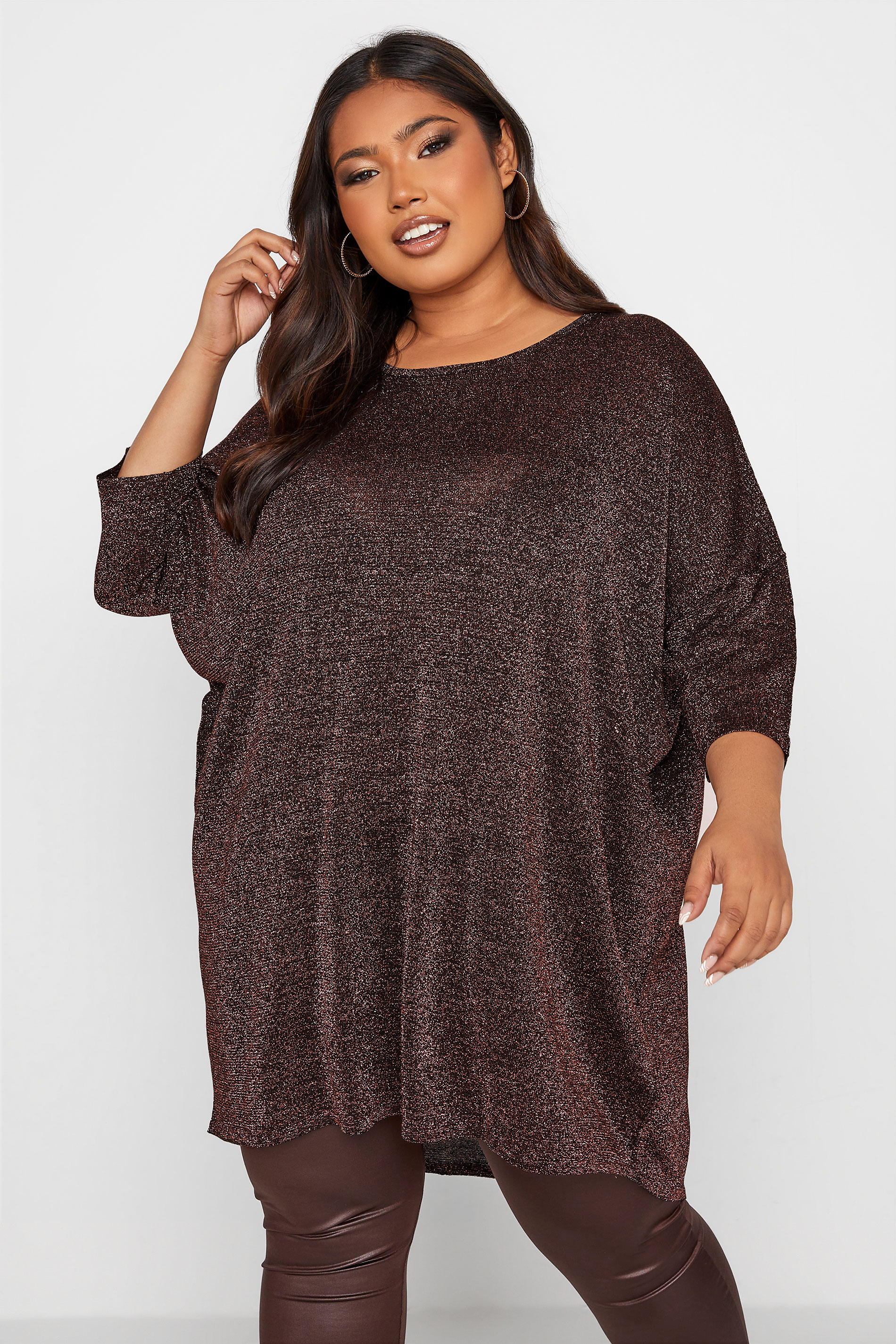 Plus Size Curve Pink Glitter Drop Shoulder Knitted Top | Yours Clothing