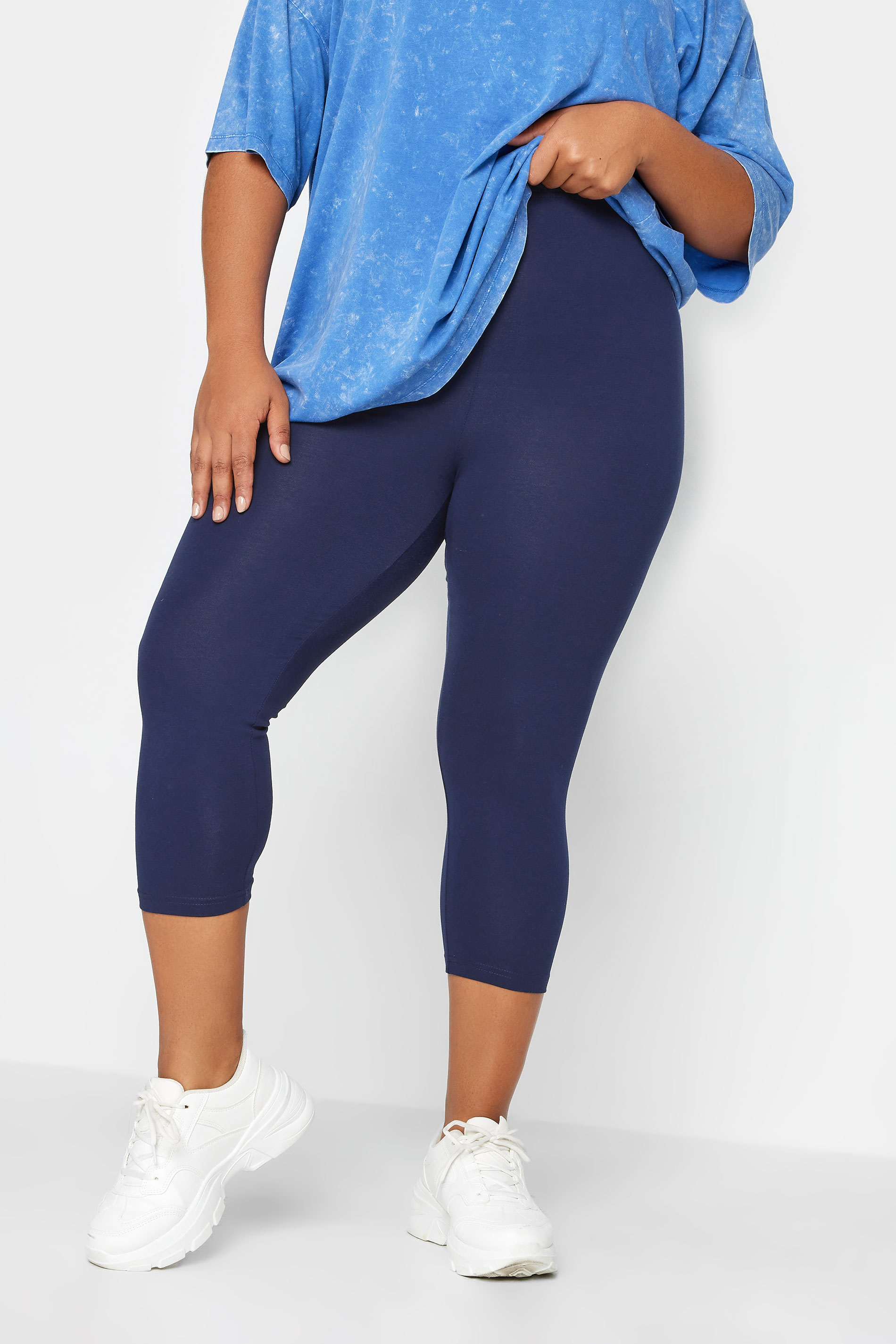 YOURS Curve Plus Size Navy Blue Cropped Leggings | Yours Clothing  2