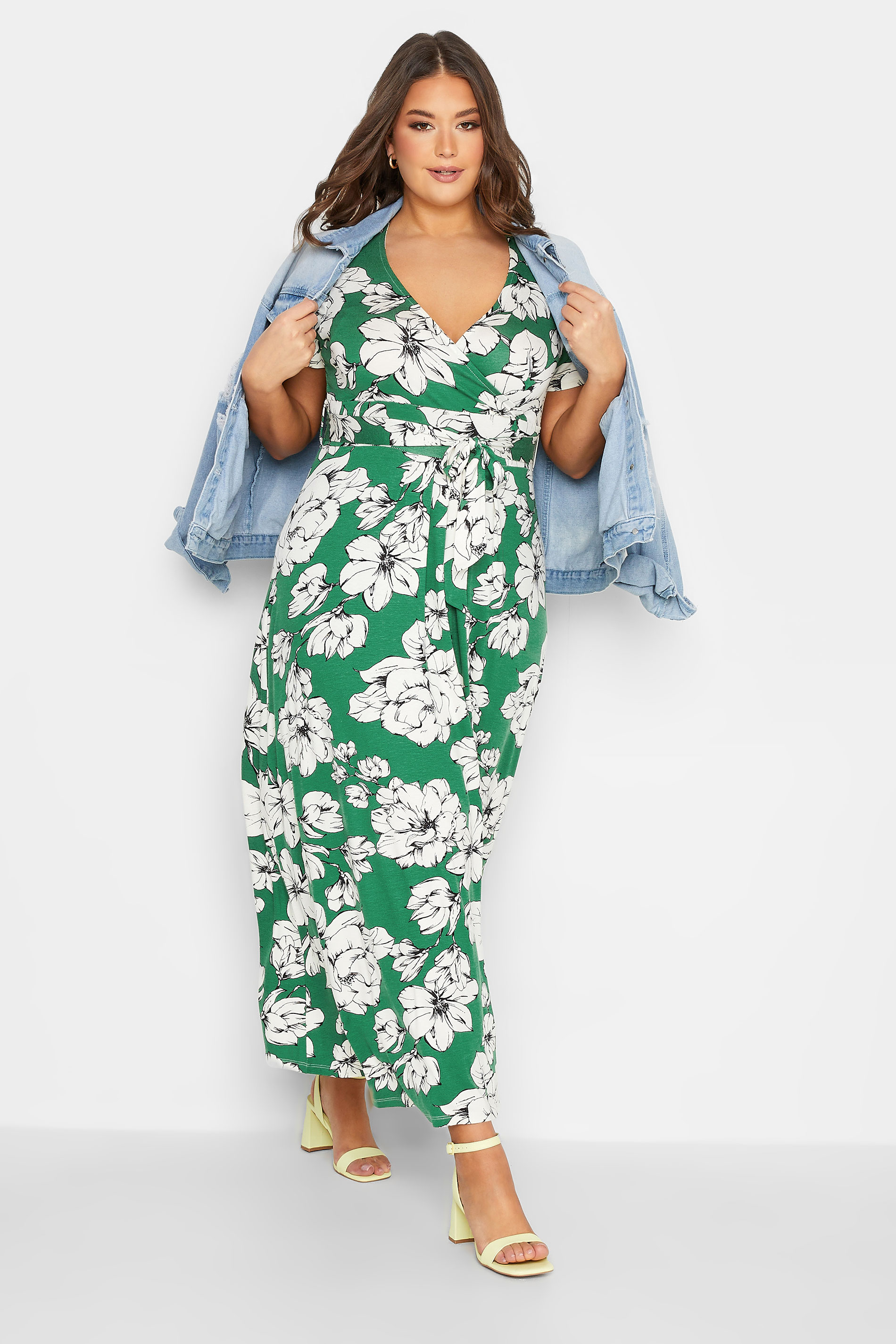 YOURS Plus Size Curve Green Floral Wrap Dress | Yours Clothing  2