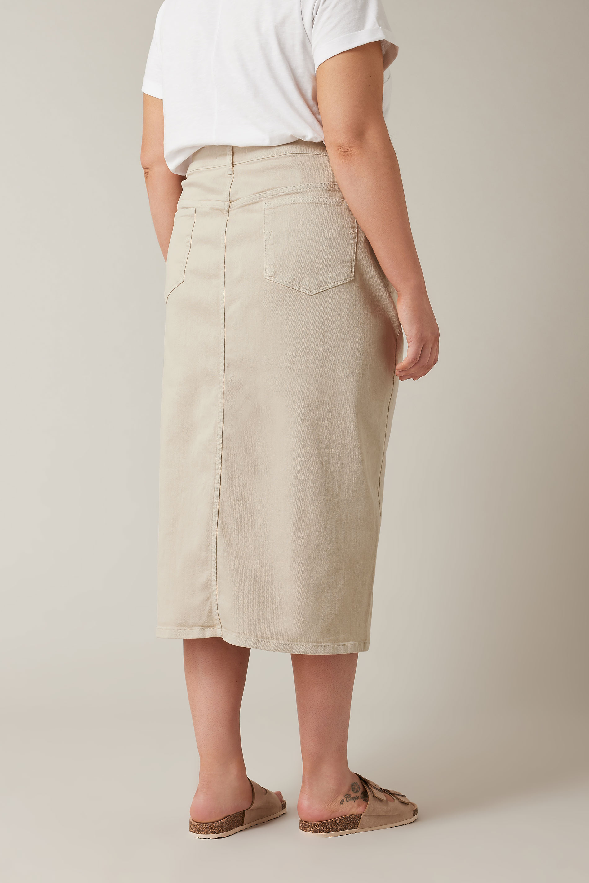EVANS Plus Size Natural Cream Ecru Denim Skirt | Evans 3