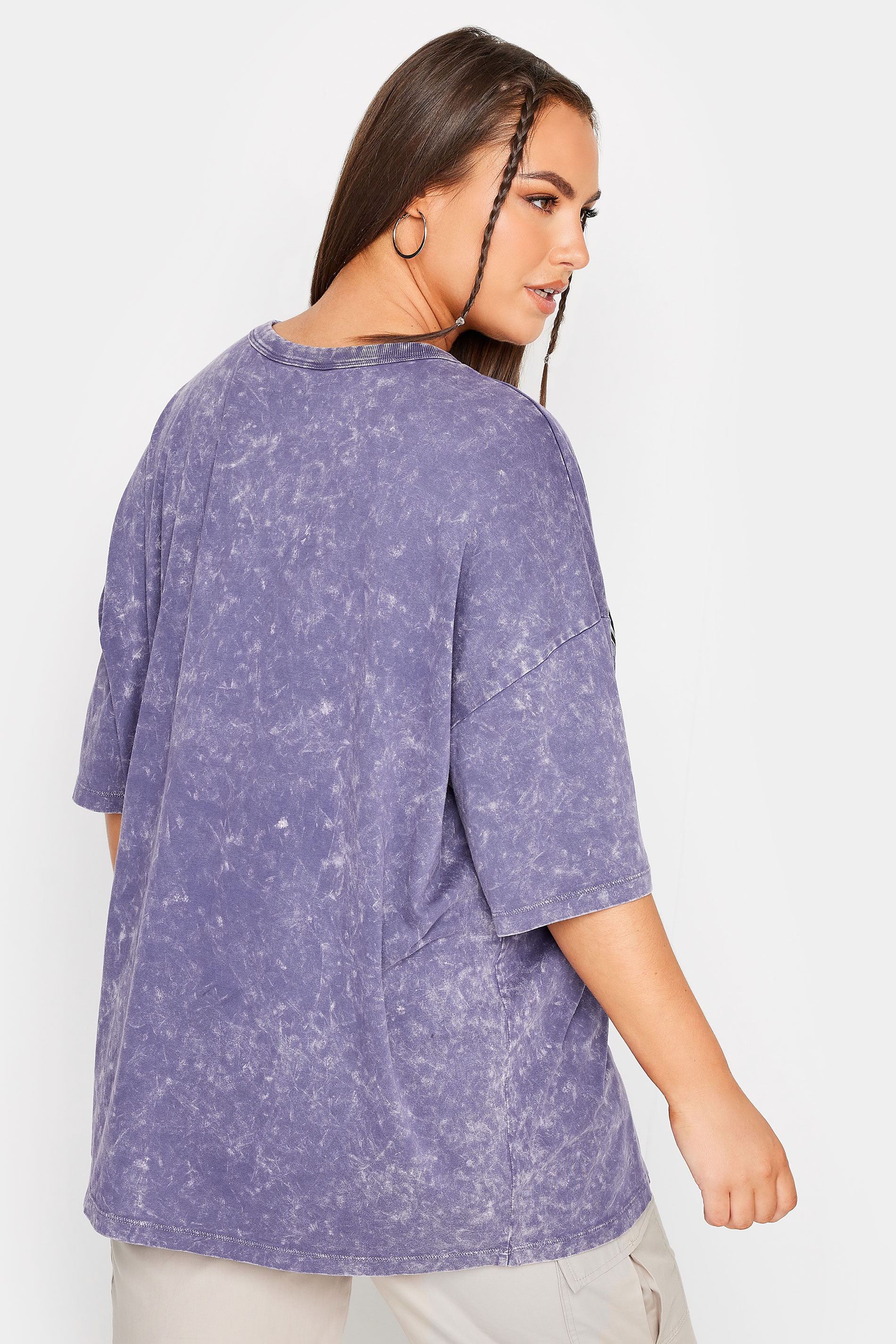 YOURS Plus Size Purple 'Michigan' Slogan Acid Wash Oversized Boxy T-Shirt | Yours Clothing  2