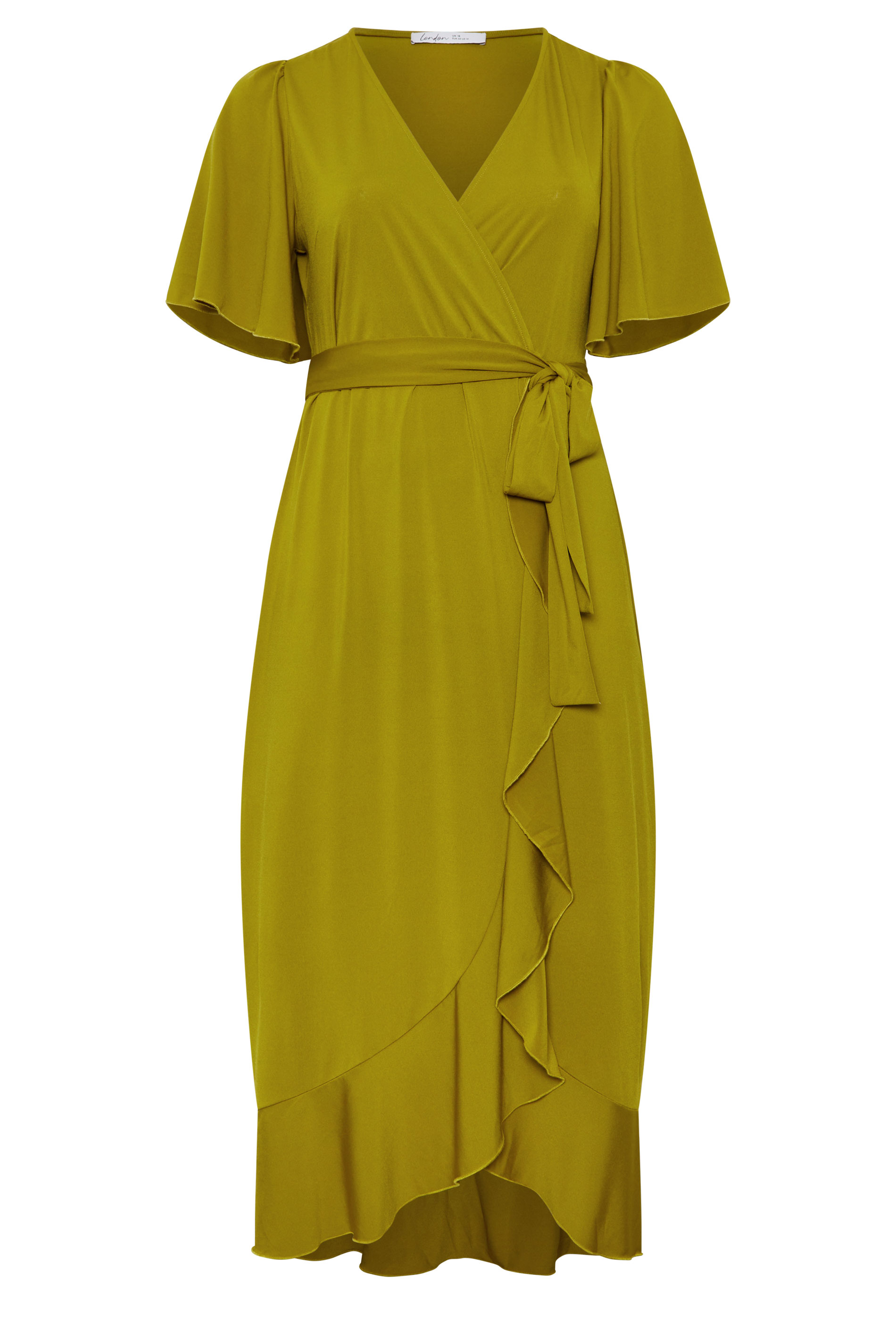 YOURS LONDON Plus Size Chartreuse Green Short Sleeve Ruffle Wrap Maxi Dress | Yours Clothing 6