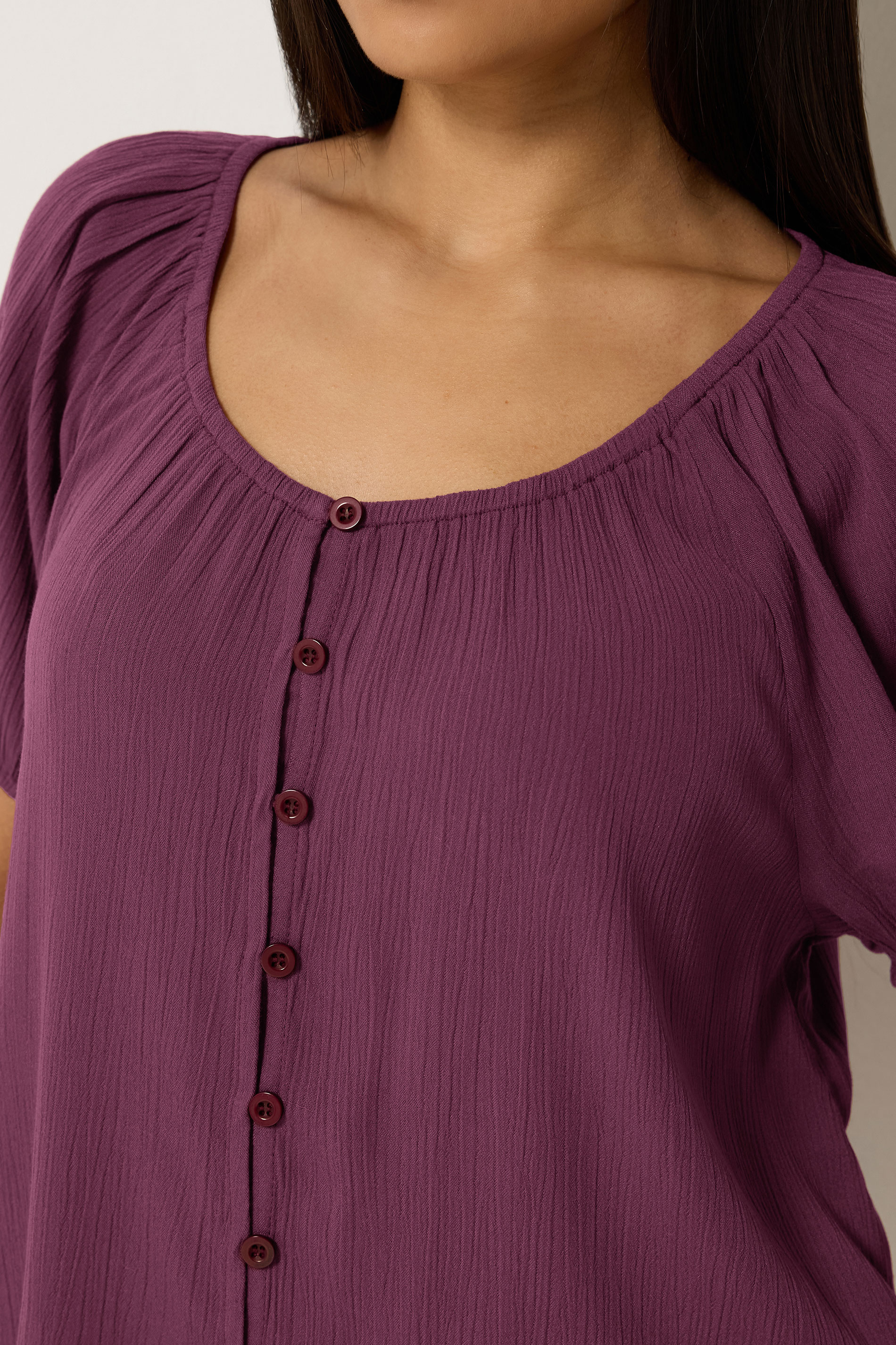 M&Co Petite Berry Purple Crinkle Short Sleeve Blouse | M&Co 4