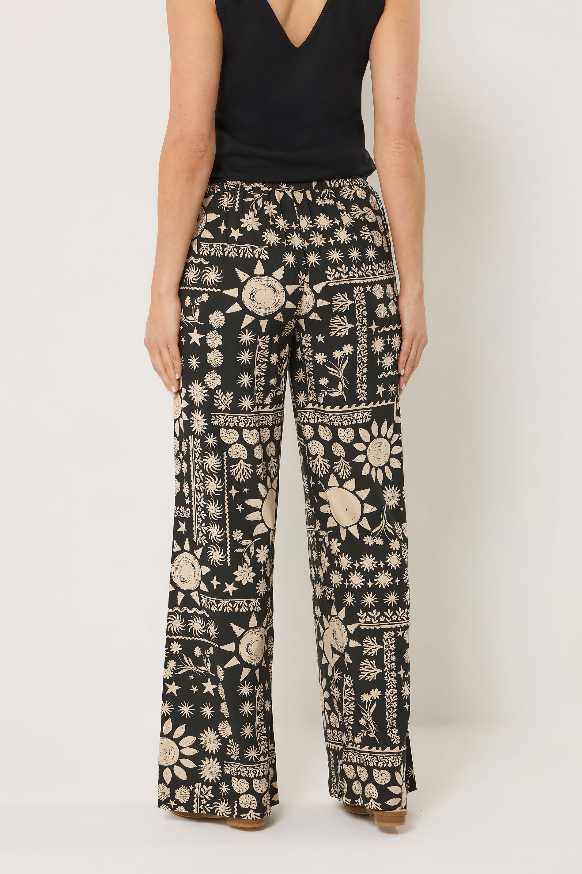 LTS Tall Women's Black Tropical Print Wide Leg Trousers | Long Tall Sally 2