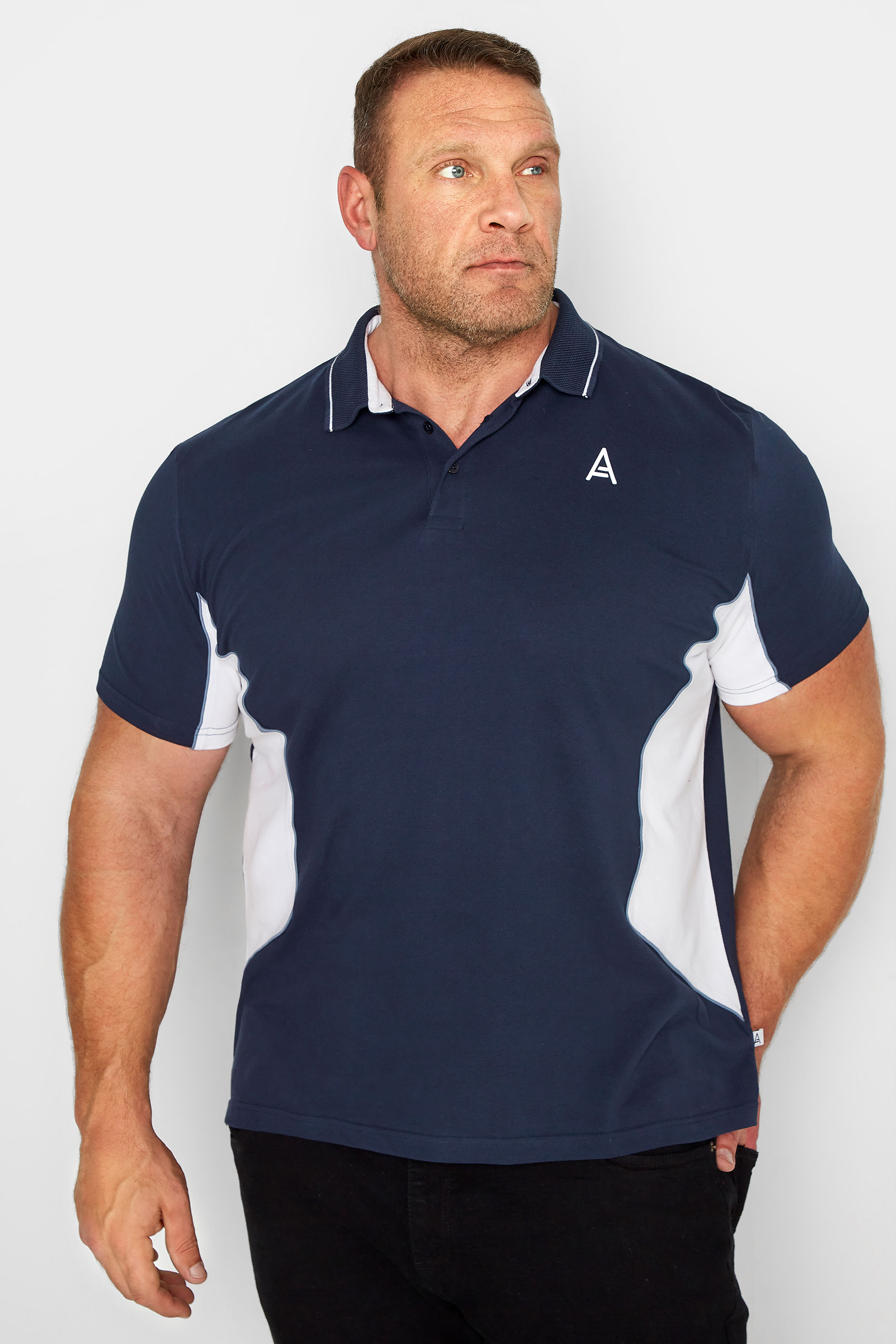 STUDIO A Navy Cut & Sew Polo Shirt_A.jpg