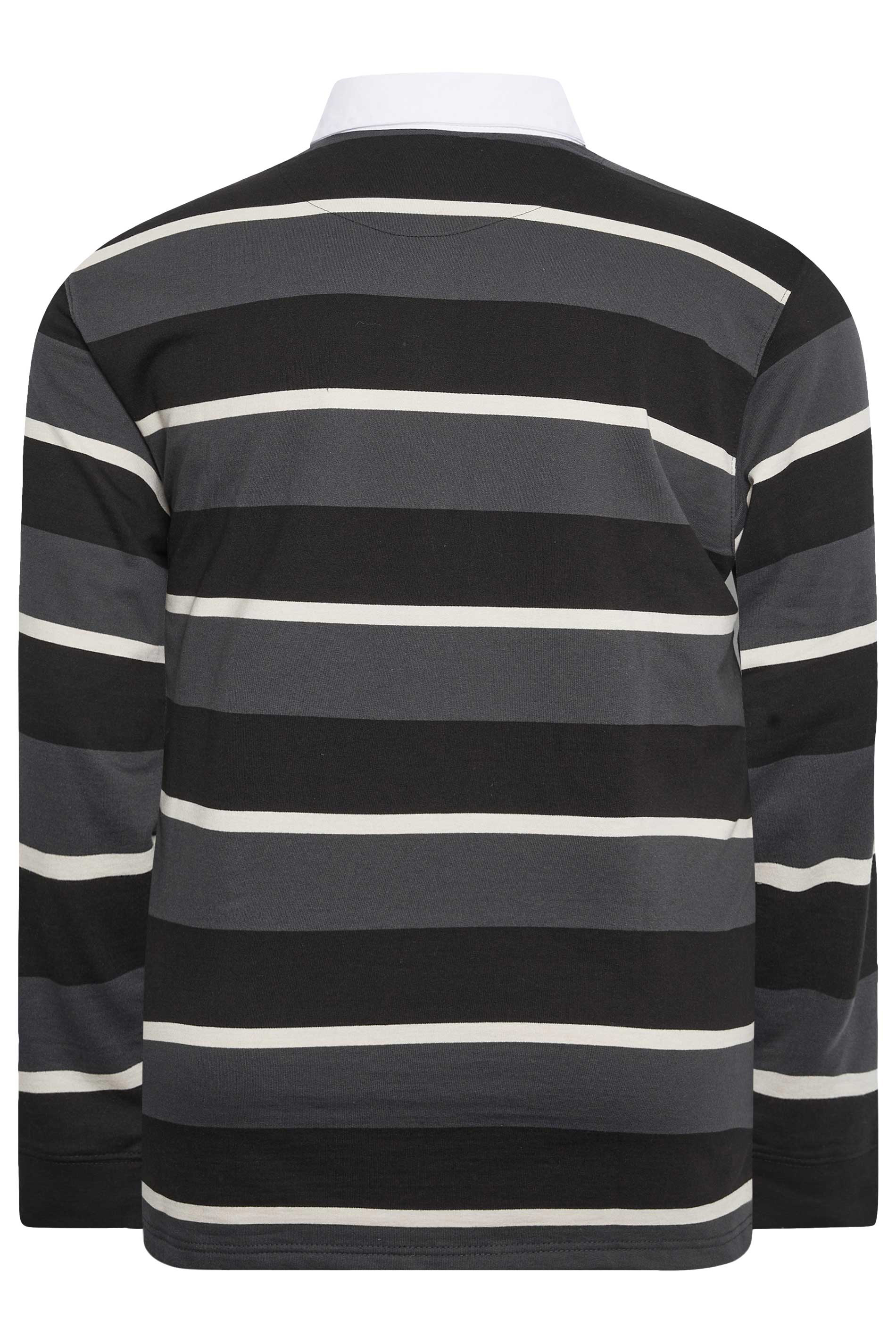KAM Big & Tall Charcoal Grey Striped Long Sleeve Rugby Shirt | BadRhino 2