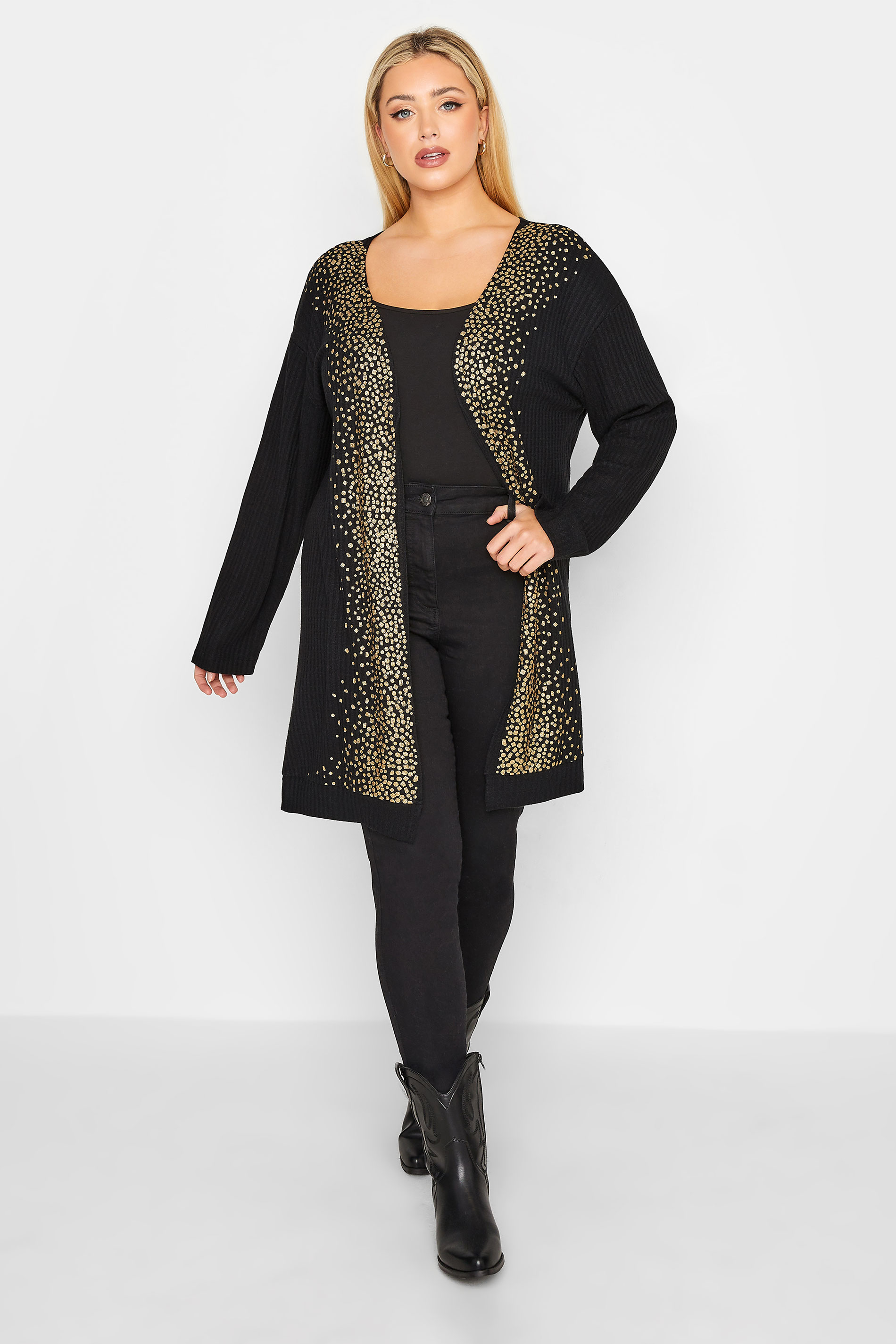 YOURS LUXURY Plus Size Curve Black & Gold Glitter Soft Touch Cardigan | Yours Clothing  3