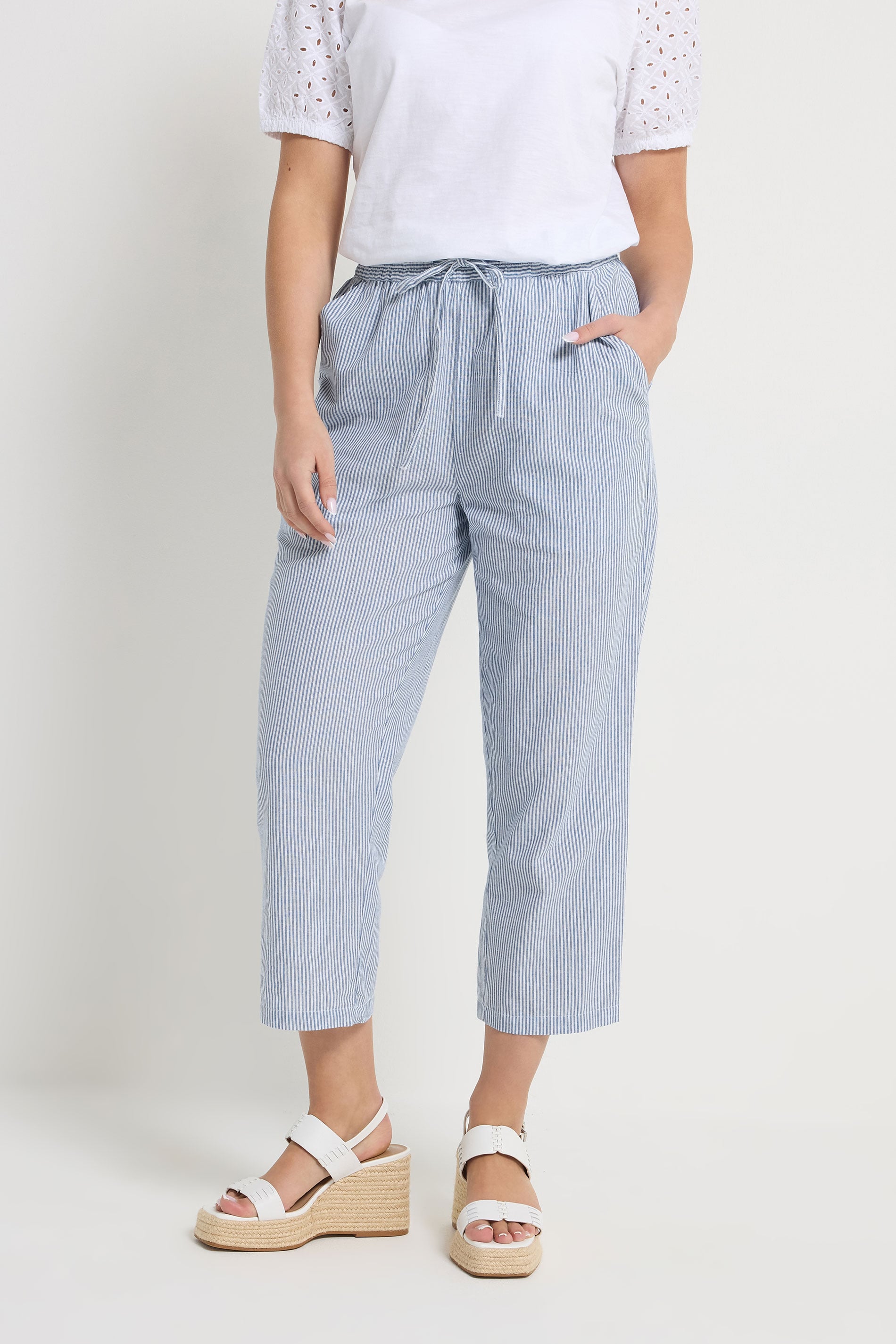 M&Co Blue Stripe Straight Leg Cropped Trousers | M&Co 2