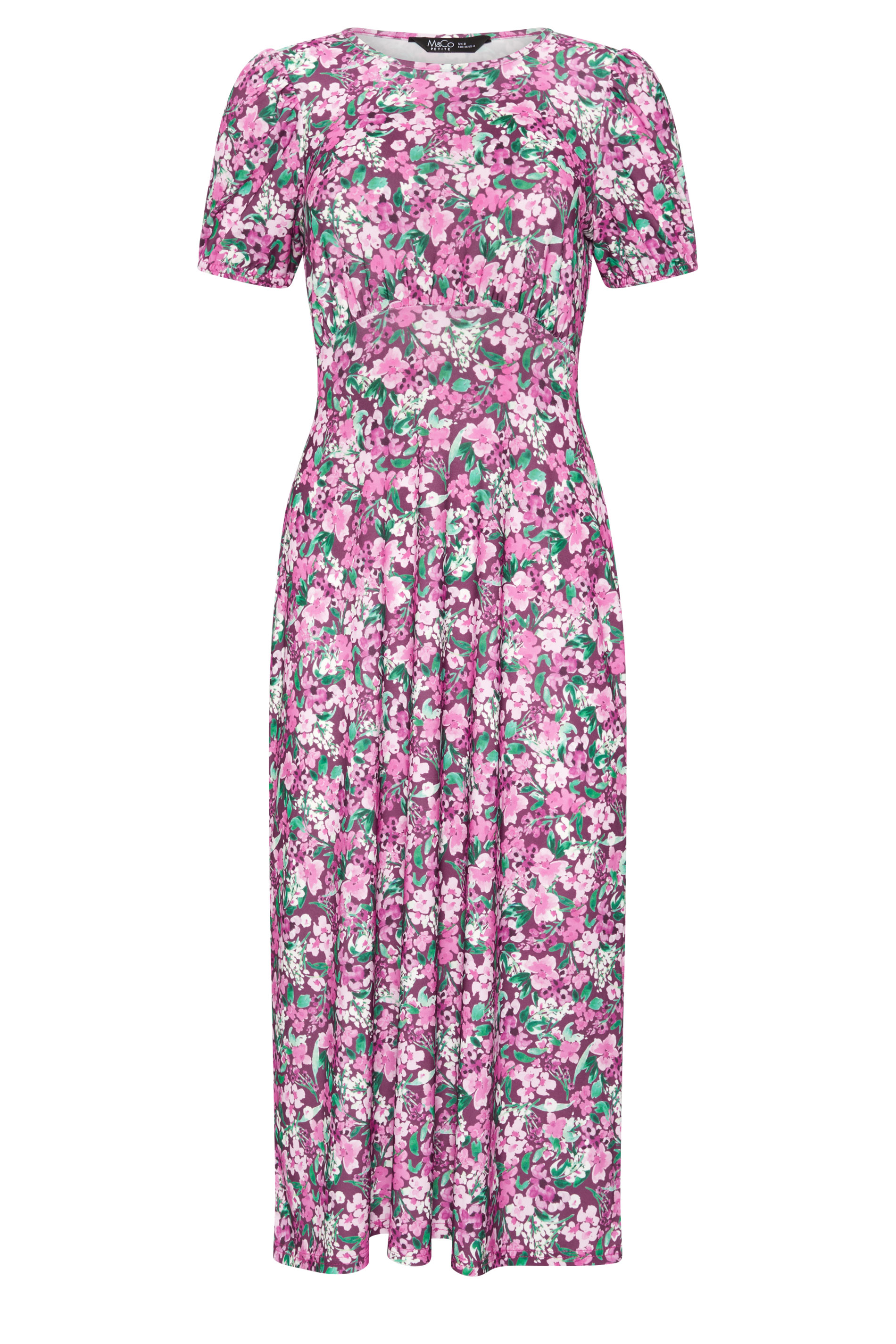 M&Co Petite Berry Purple Floral Short Sleeve Midi Dress | M&Co 5