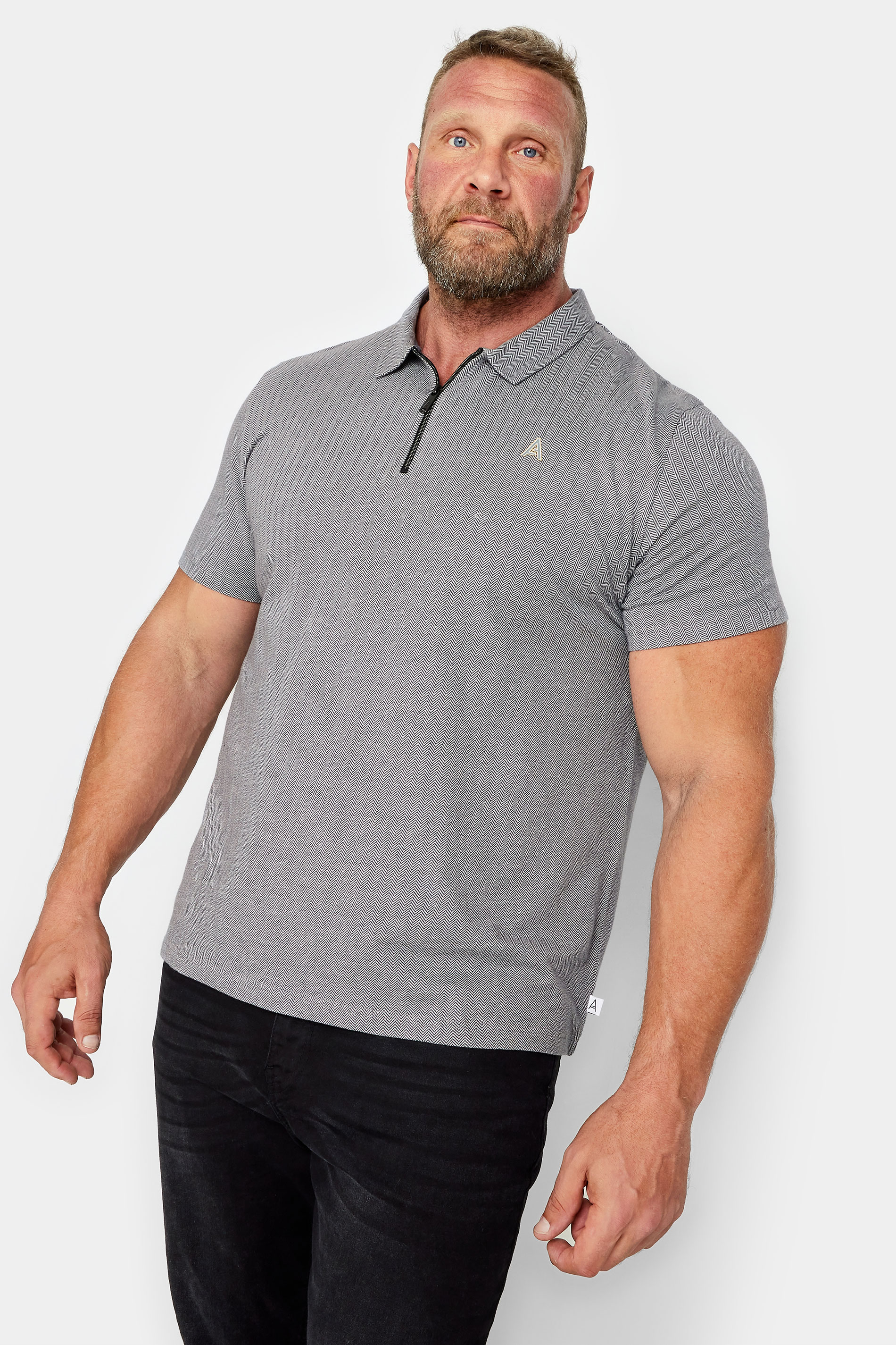 STUDIO A Big & Tall Grey Zip Neck Polo Shirt 1