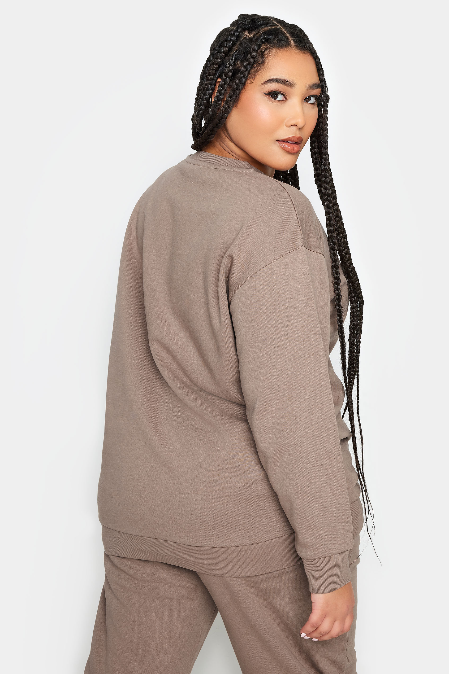 YOURS Plus Size Mocha Brown Crew Neck Sweatshirt | Yours Clothing 3