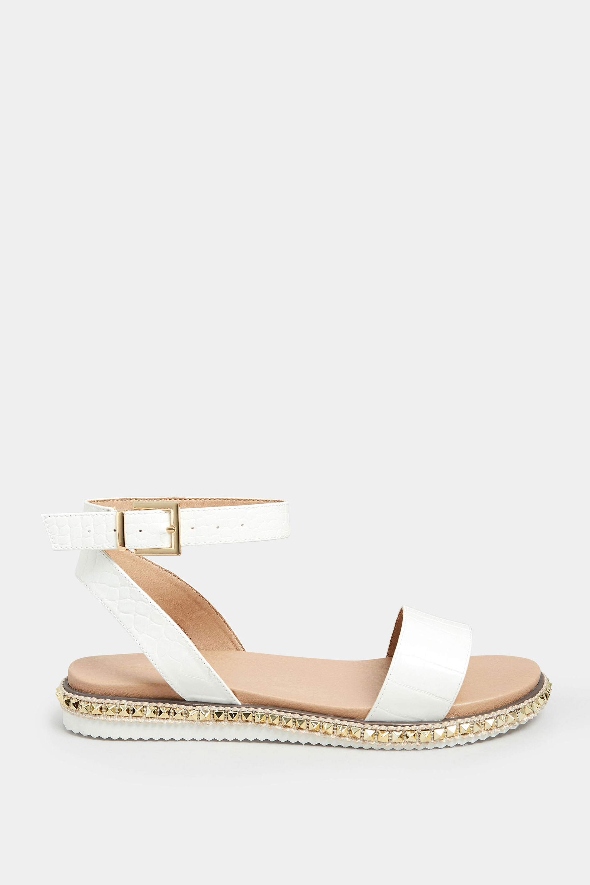 White Croc Faux Leather Studded Sandals In Extra Wide EEE Fit | Yours Clothing 3